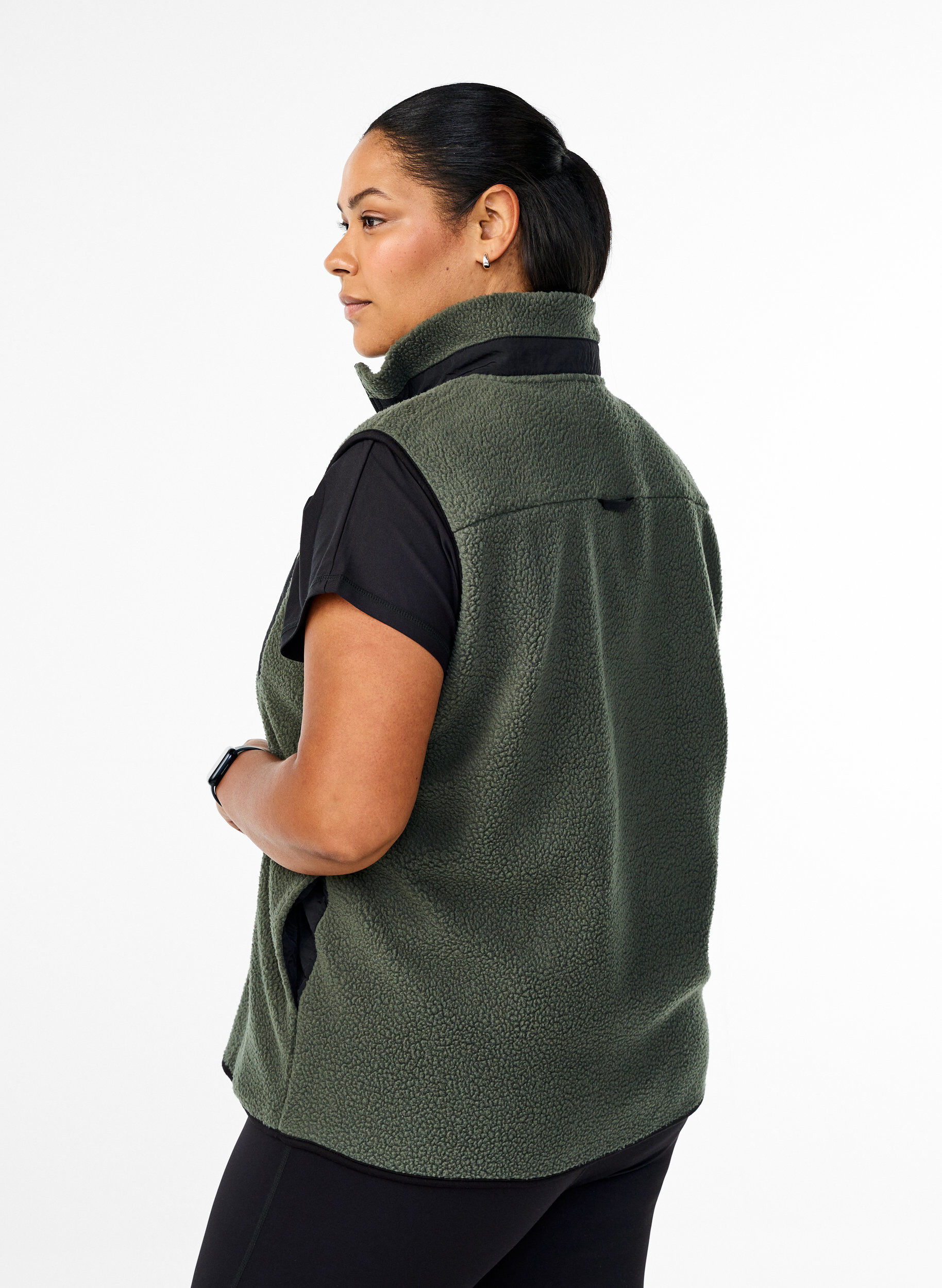 Zizzi Gilet teddy sportif avec des poches, Thyme, Model image number 1