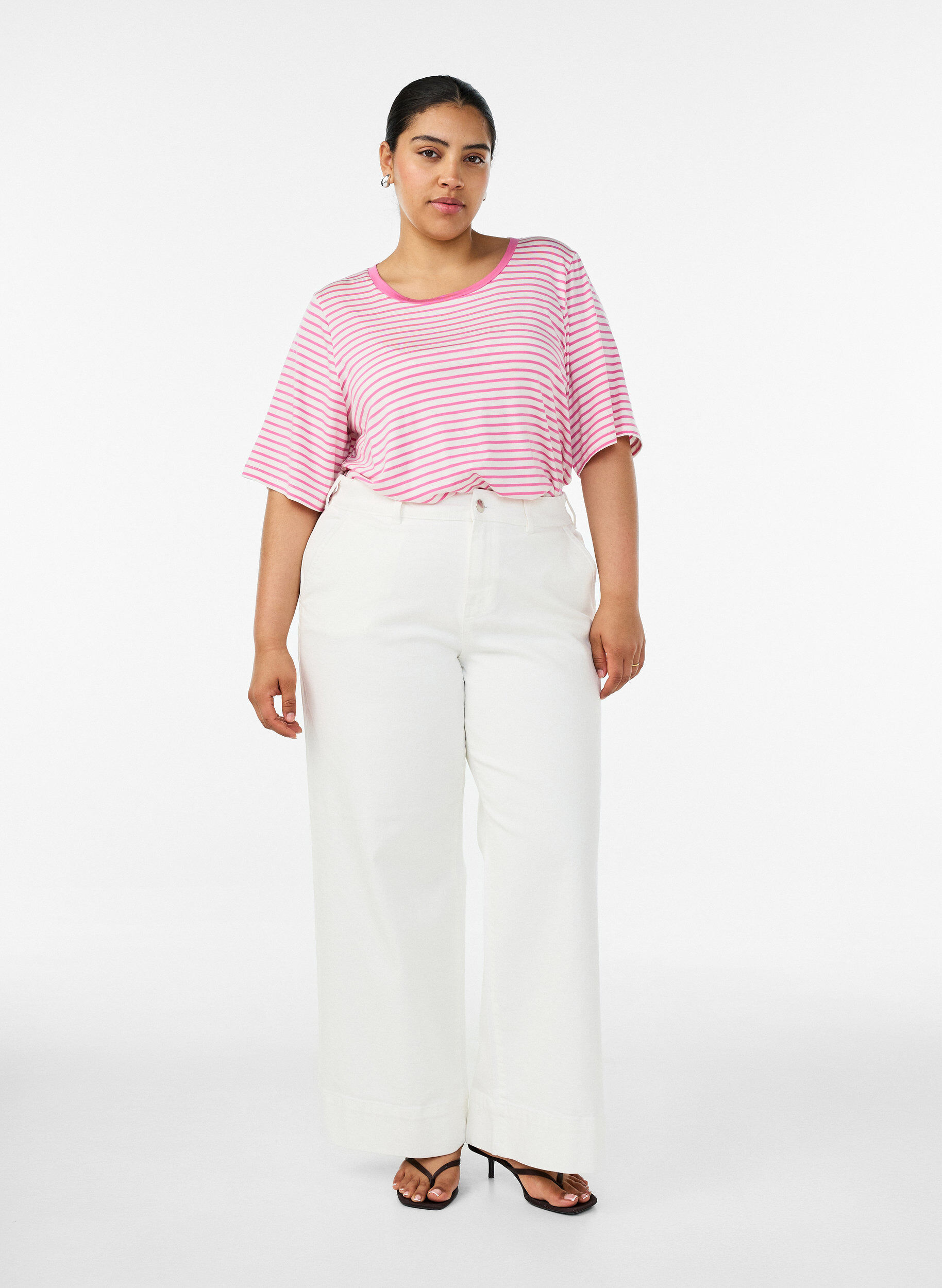 ZizziT-shirt en TENCEL&trade; Lyocell &agrave; rayures, Rose, Model image number 1