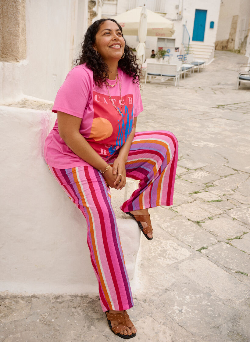 Pantalon ample en viscose avec des rayures, Rose, Image image number 0