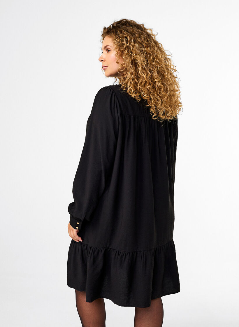 Robe courte avec col à volants, Black, Model image number 1