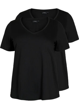 T-shirt 2-pack avec encolure en V, Black / Black, Packshot image number 0