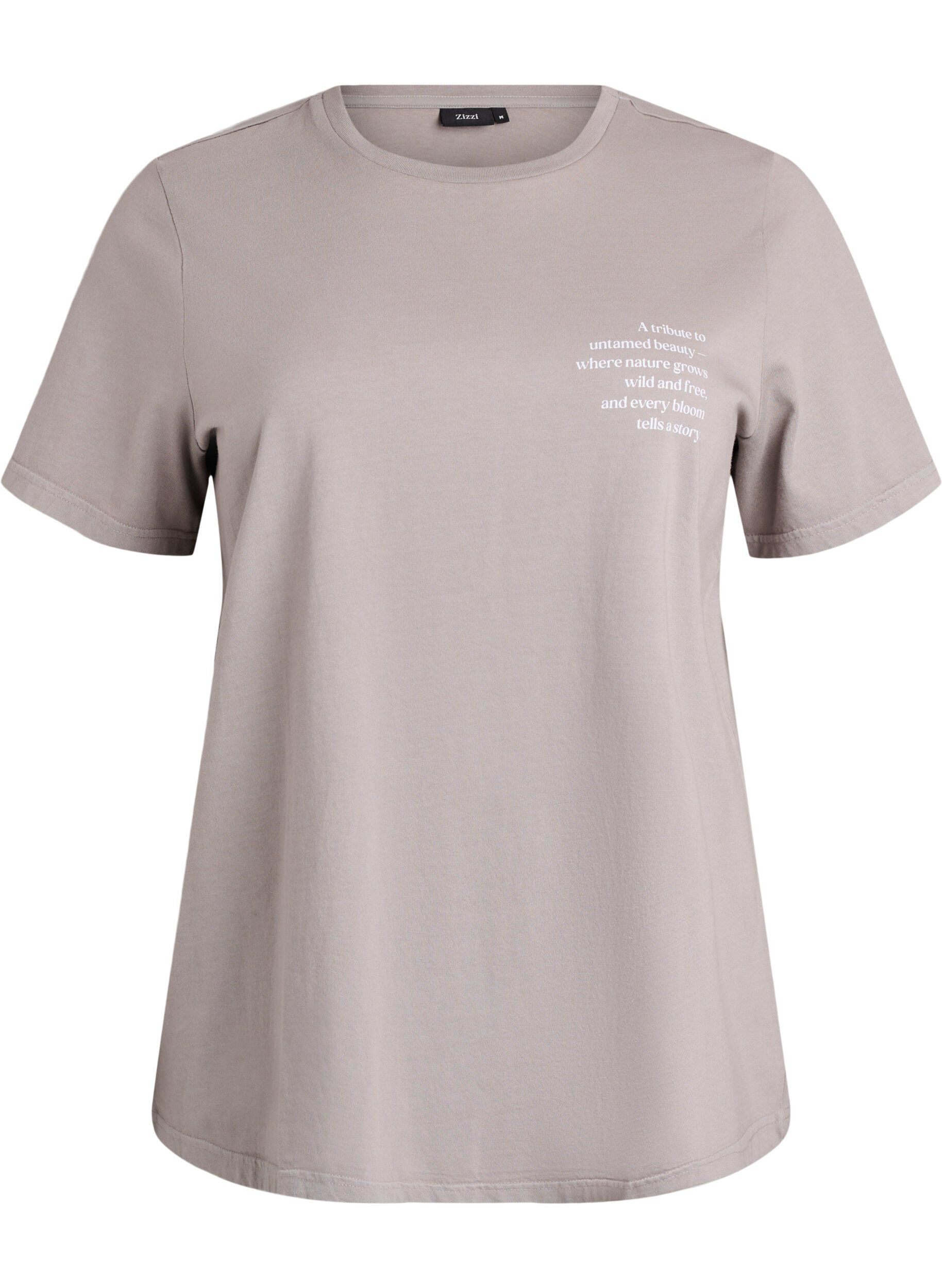 Zizzi T-shirt en coton avec imprim&eacute; devant et dos, Gris clair, Packshot image number 0