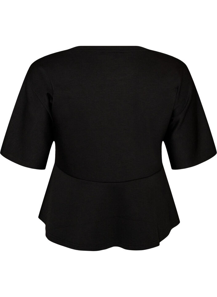 Blouse peplum avec manches longueur coude, Noir, Packshot image number 1