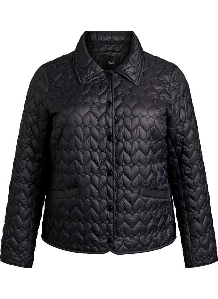 Veste l&eacute;g&egrave;rement matelass&eacute;e &agrave; surpiq&ucirc;res d&eacute;coratives, Noir, Packshot image number 0