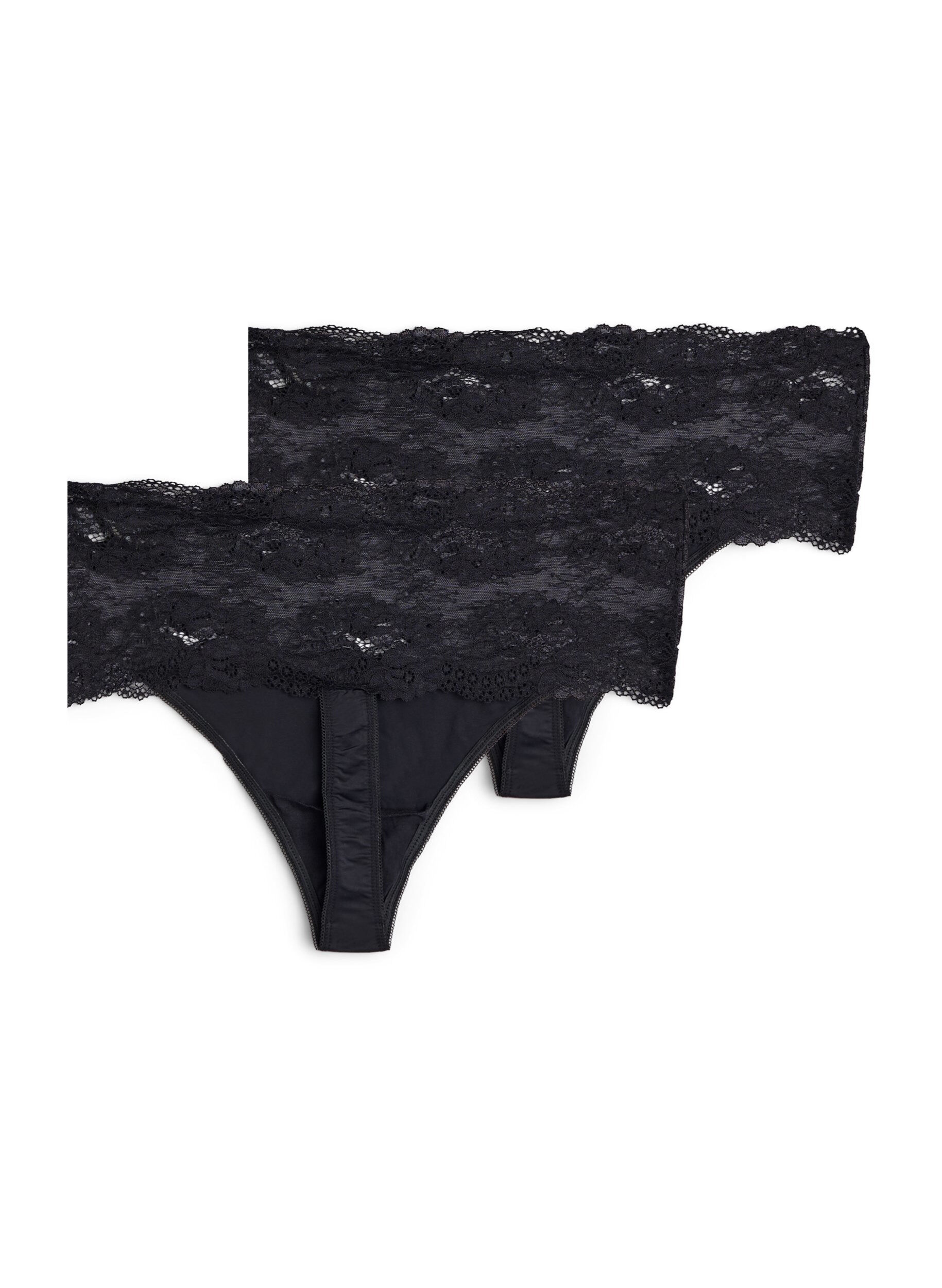 ZizziString lot de 2 avec bord large en dentelle, Noir, Packshot image number 1