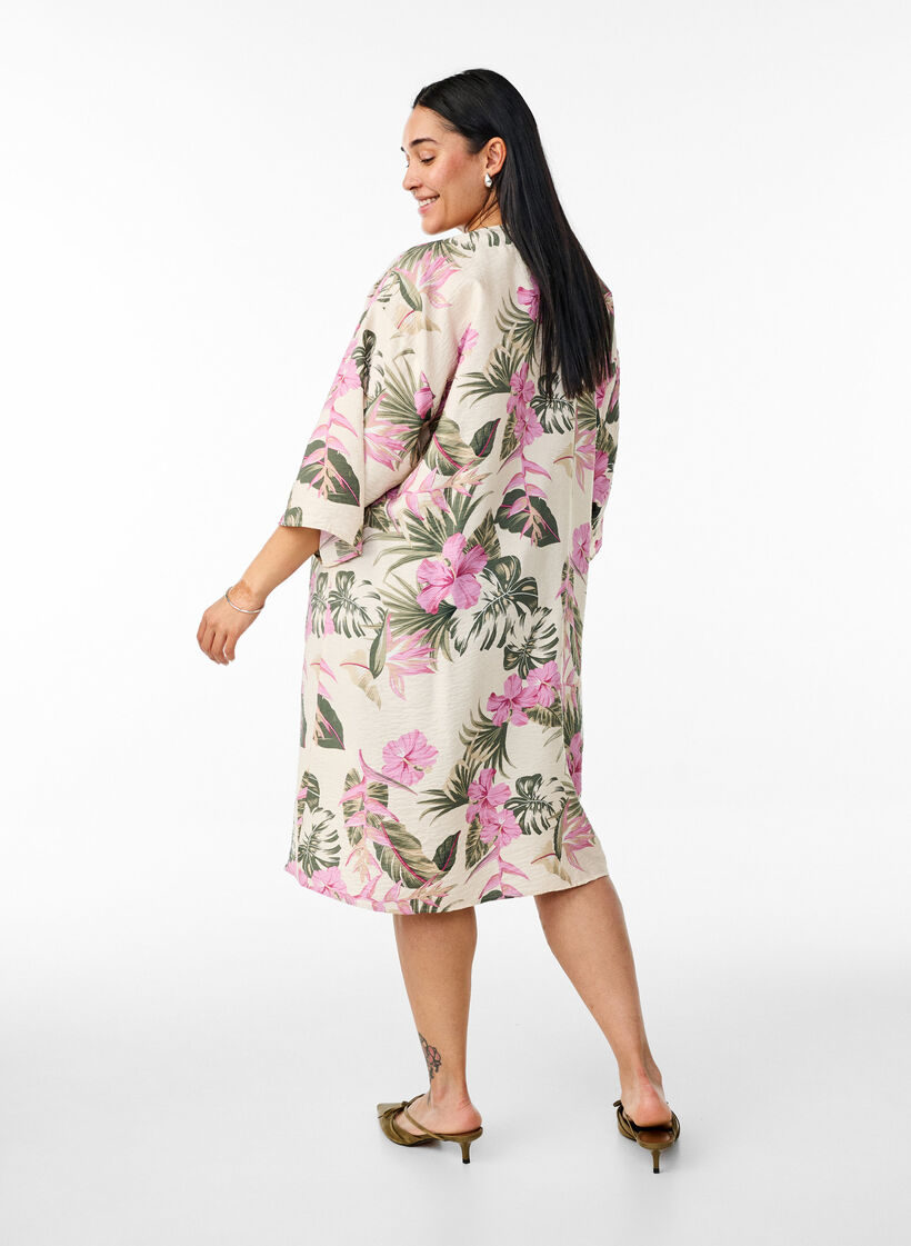 Kimono en viscose avec manches 3/4, Vanille, Model image number 2