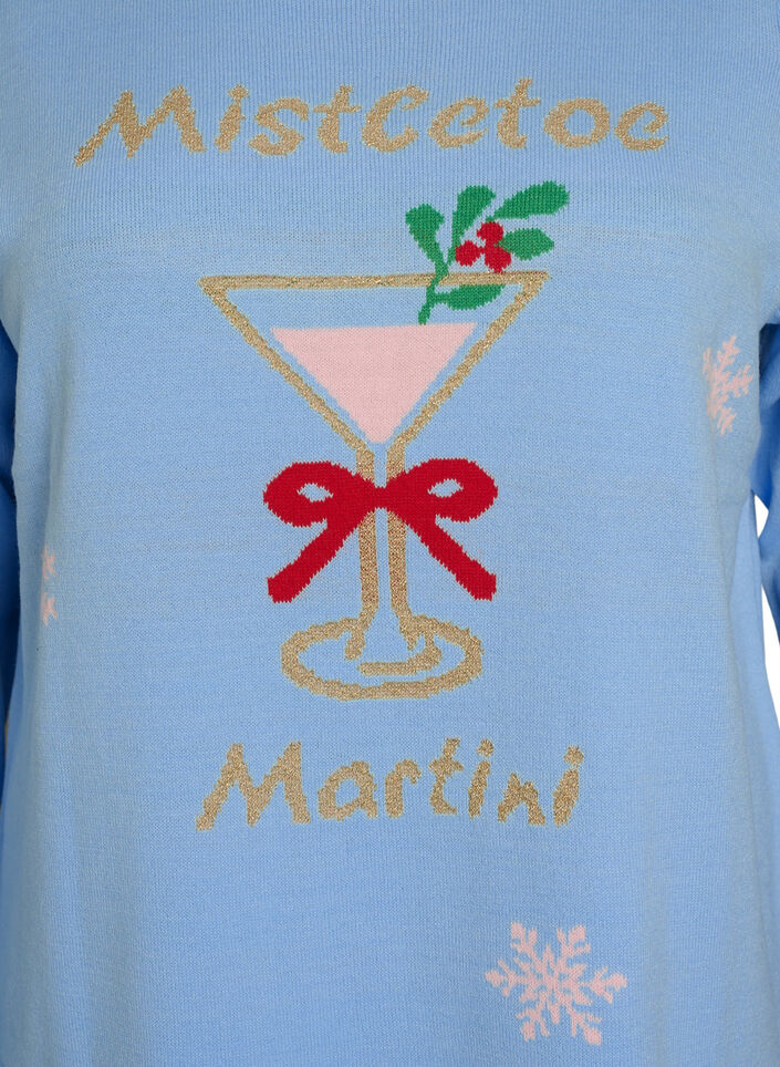 Blouse en maille avec motif de No&euml;l, Bleu Clair, Packshot image number 2