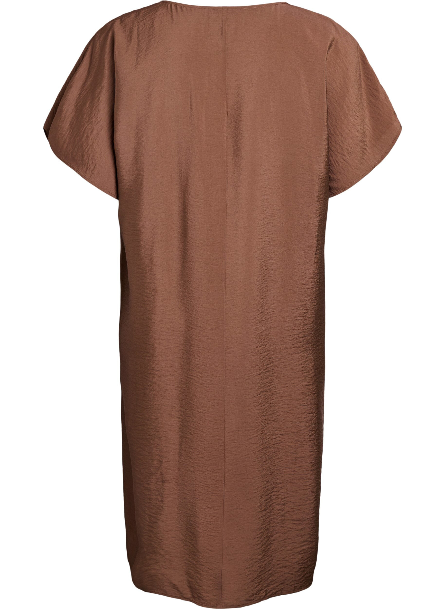 Zizzi Robe &agrave; col en V en viscose, Marron, Packshot image number 1