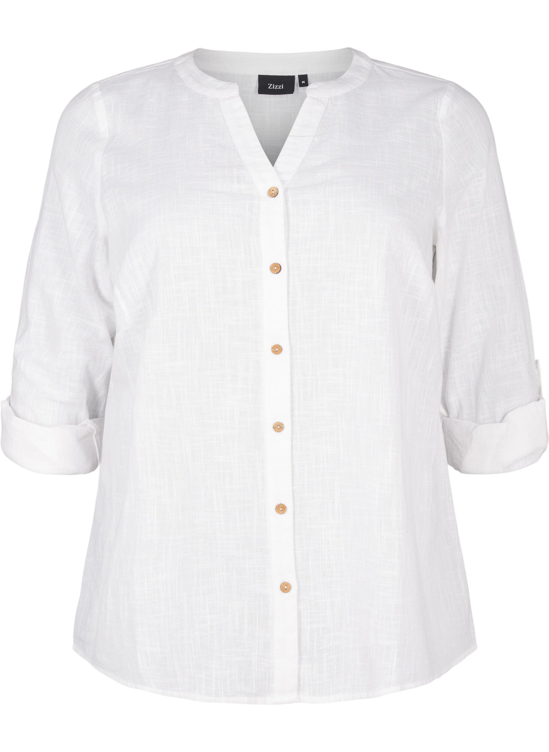 ZizziChemisier en coton avec un col en V, Blanc, Packshot image number 0