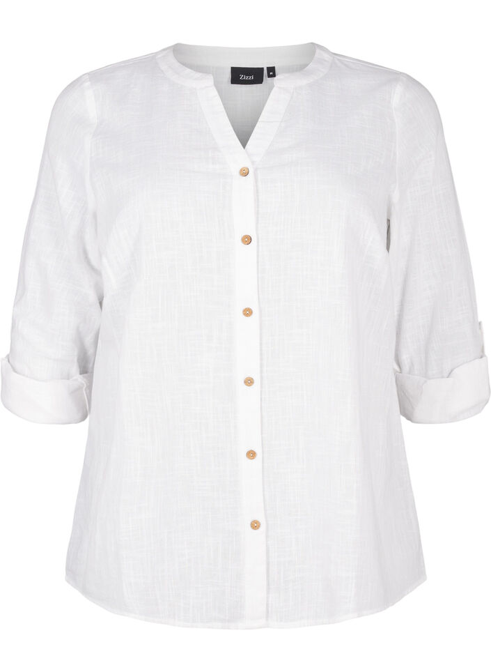 Chemisier en coton avec un col en V, Blanc, Packshot image number 0