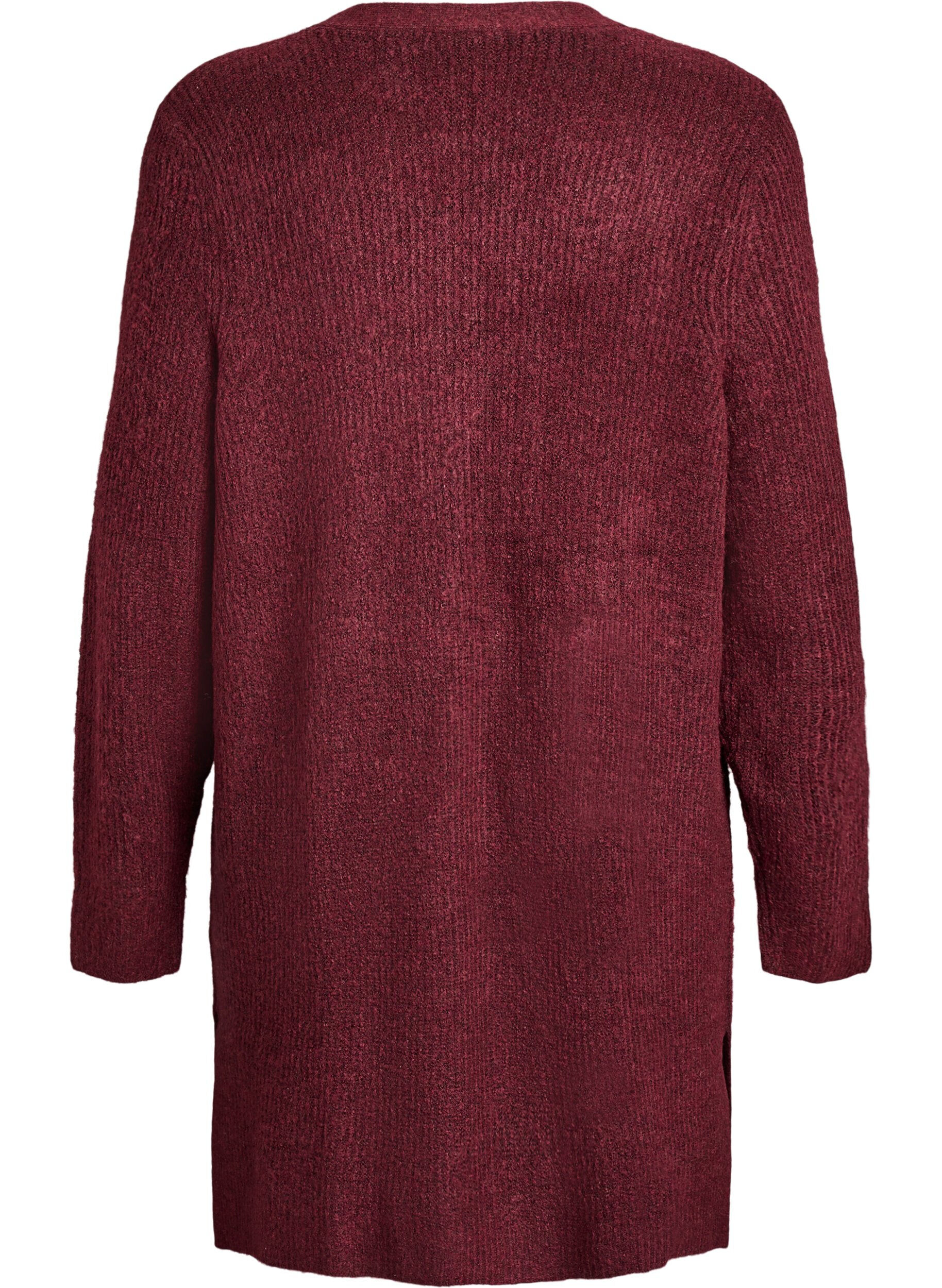 Zizzi FLASH - Cardigan long c&ocirc;tel&eacute; sans fermeture, Bordeaux, Packshot image number 1