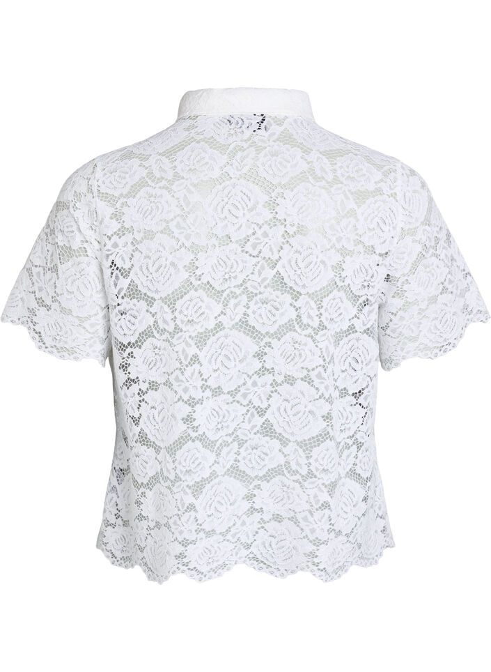 Chemisier en dentelle avec boutons perl&eacute;s, Blanc, Packshot image number 1