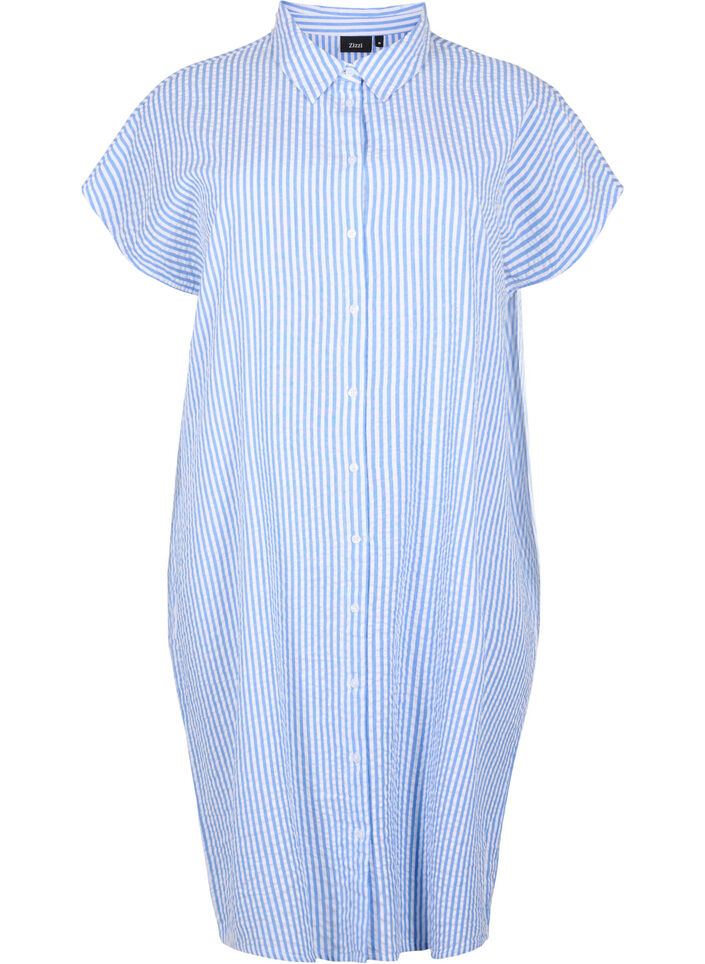 Chemise longue à rayures en coton, Light Blue Stripe, Packshot image number 0