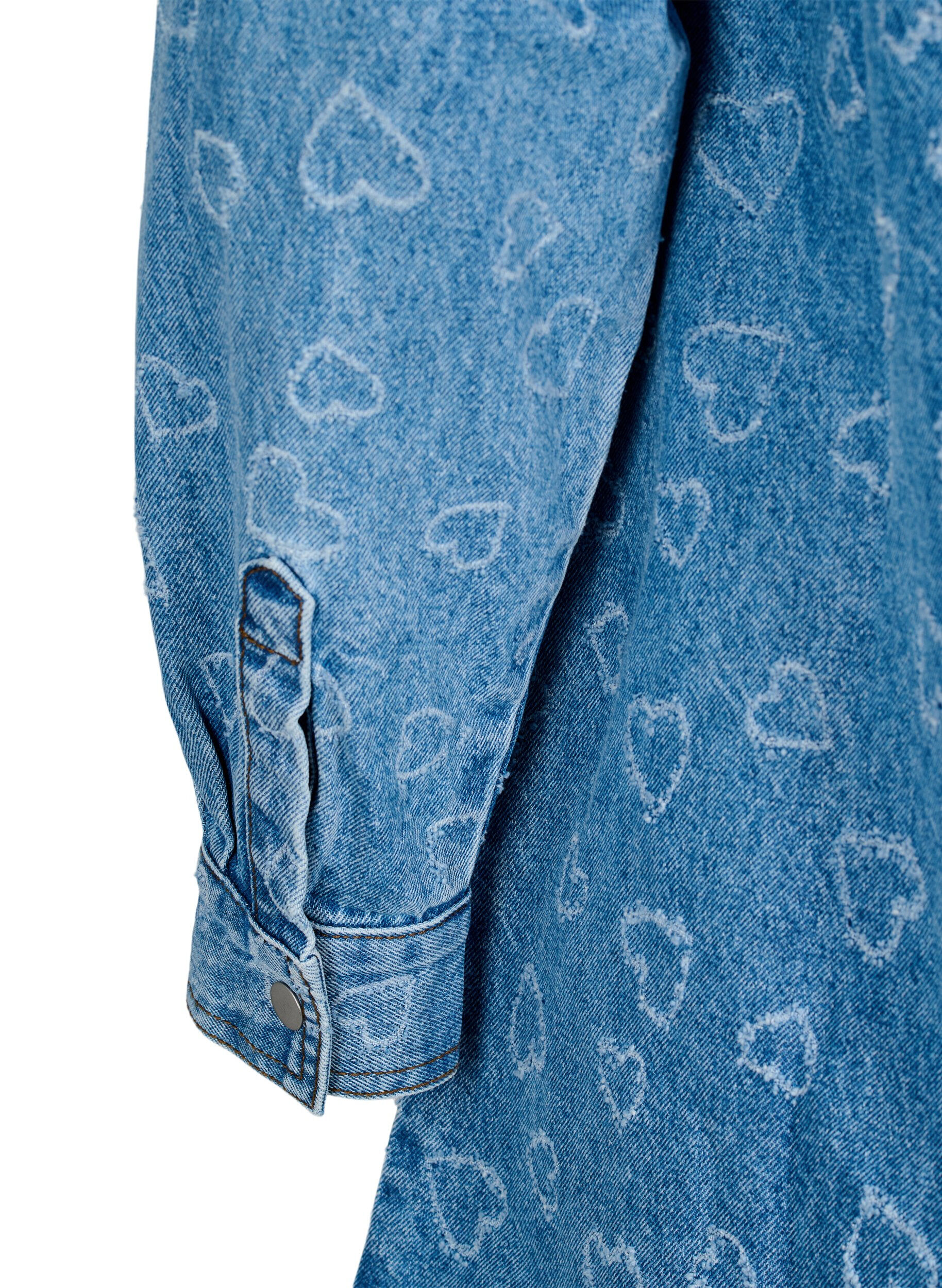 Zizzi Robe en jean &agrave; motif c&oelig;urs, Bleu, Packshot image number 3