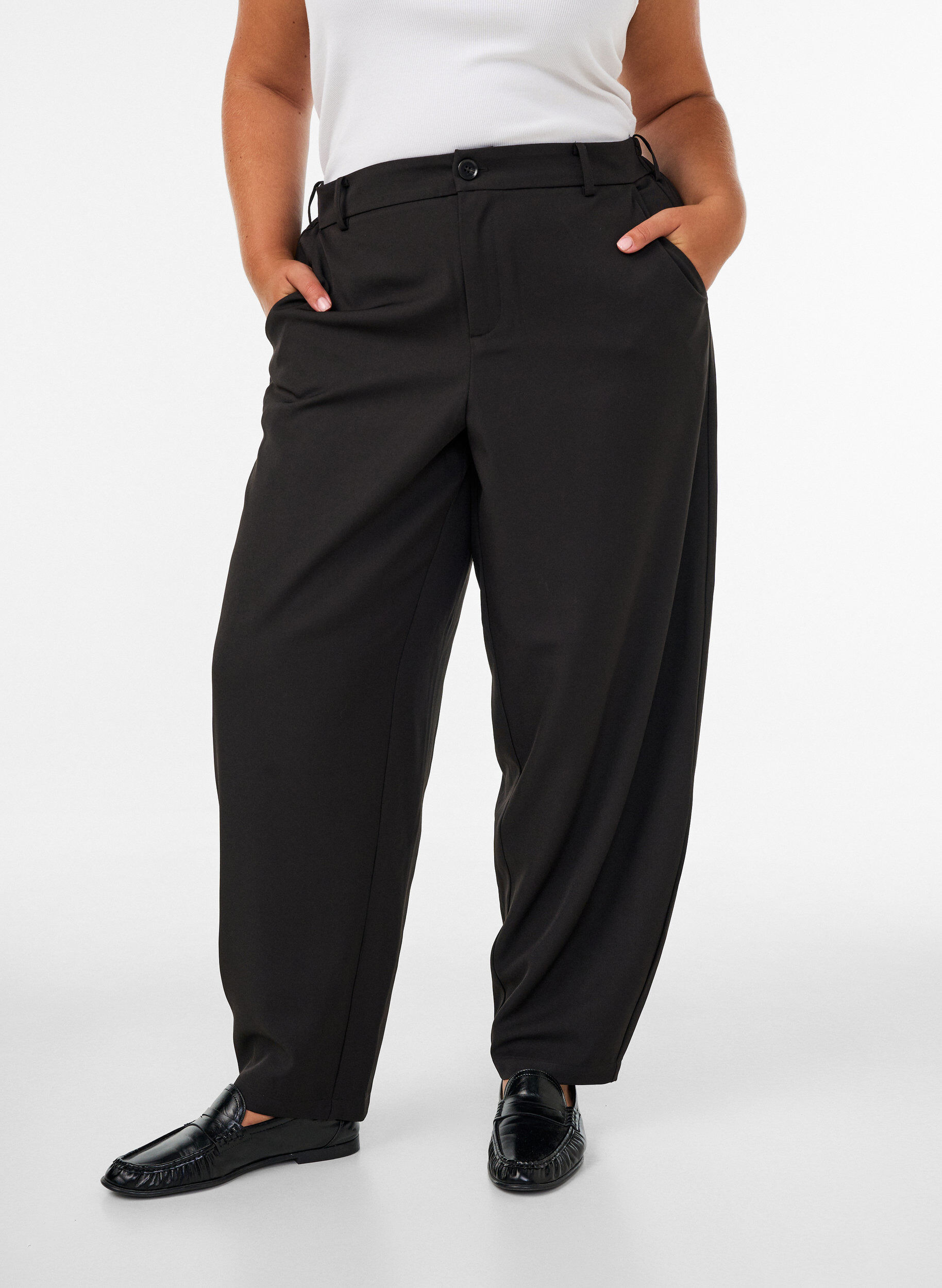 Pantalon barrel taille haute, Noir, Model