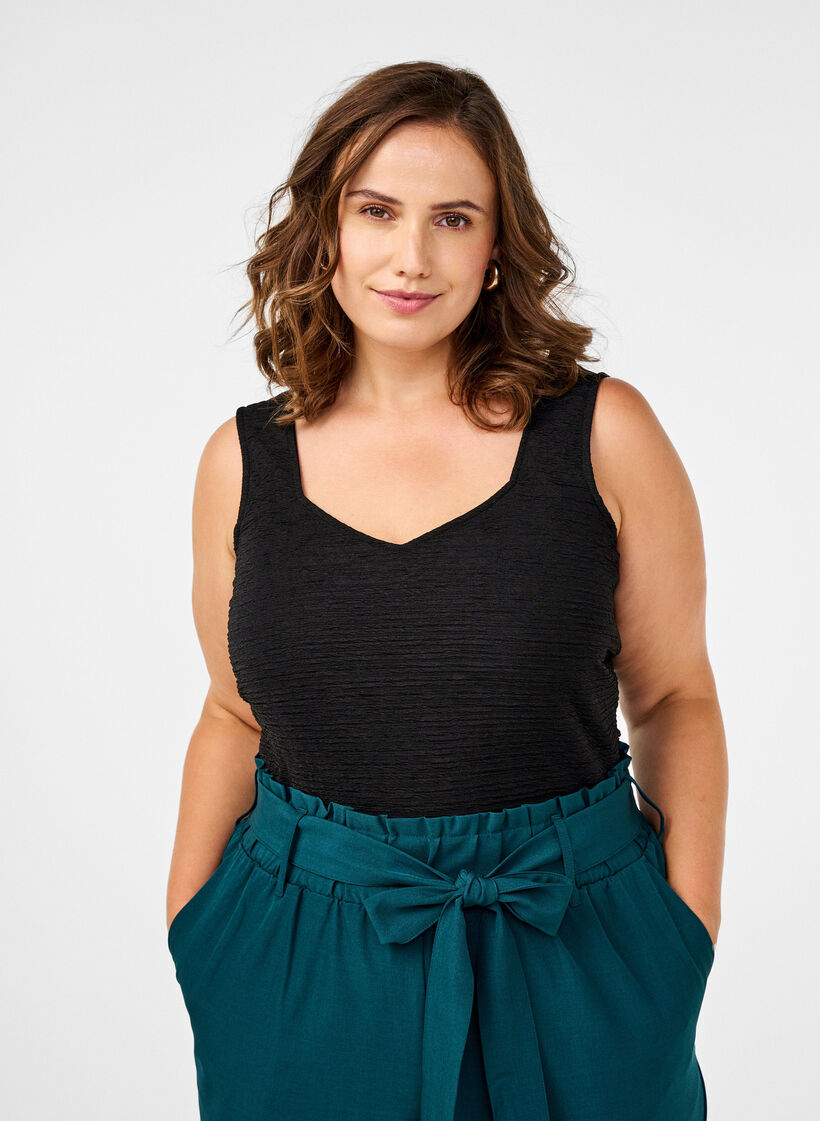 Body sans manches à tissu texturé, Black, Model image number 0