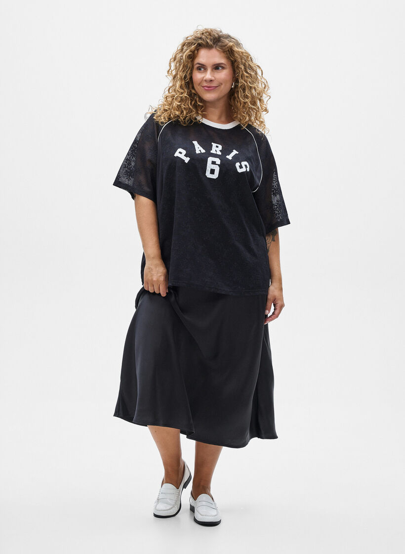 Jupe midi en satin, Noir, Model image number 1
