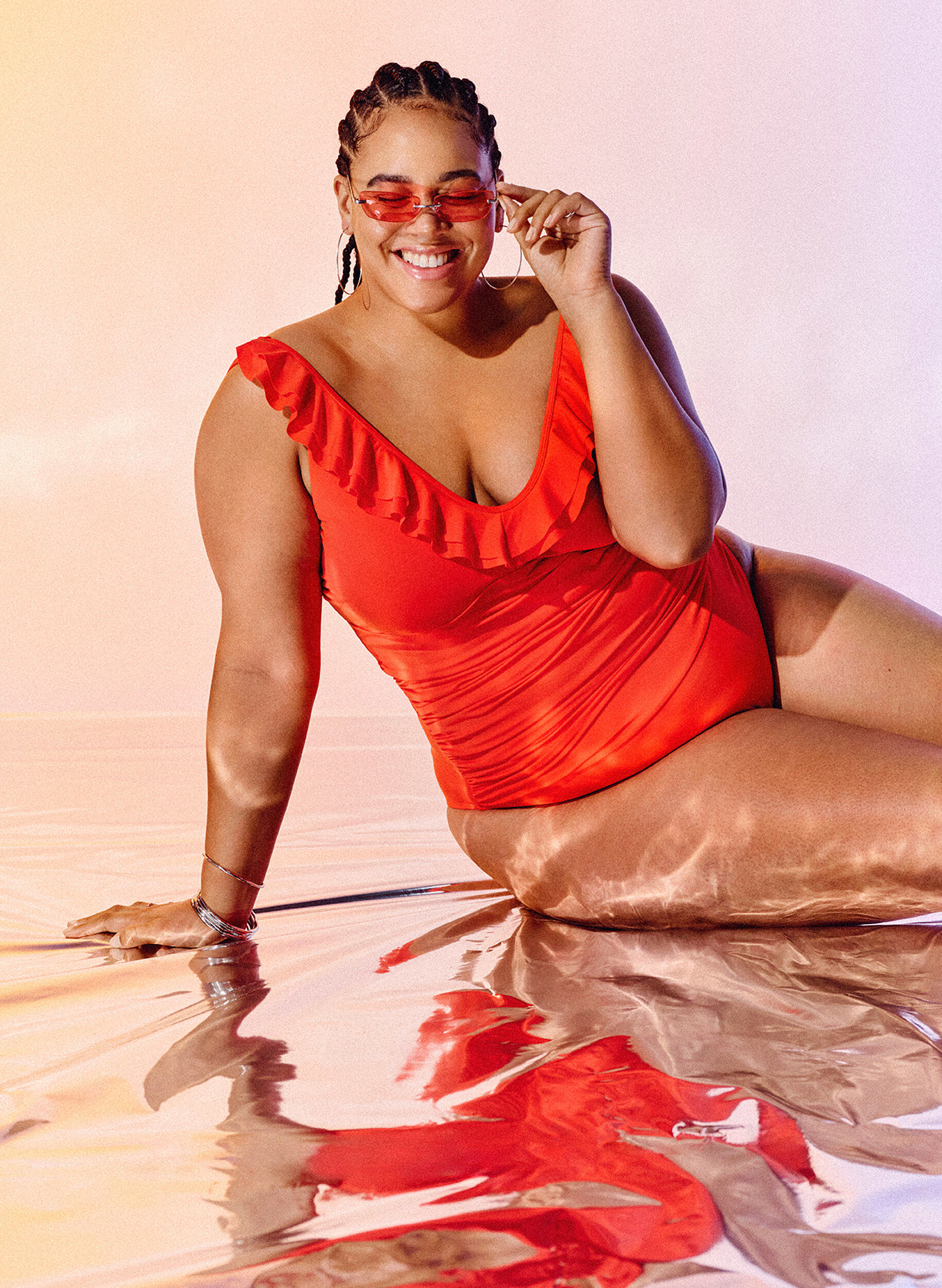 Zizzi Maillot de bain avec volants et inserts amovibles, Orange, Image image number 0