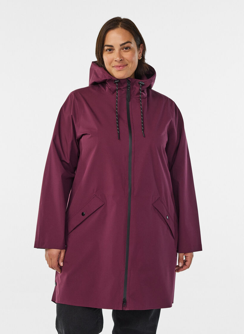 Imperm&eacute;able avec poches et capuche, Bordeaux fonc&eacute;, Model image number 0