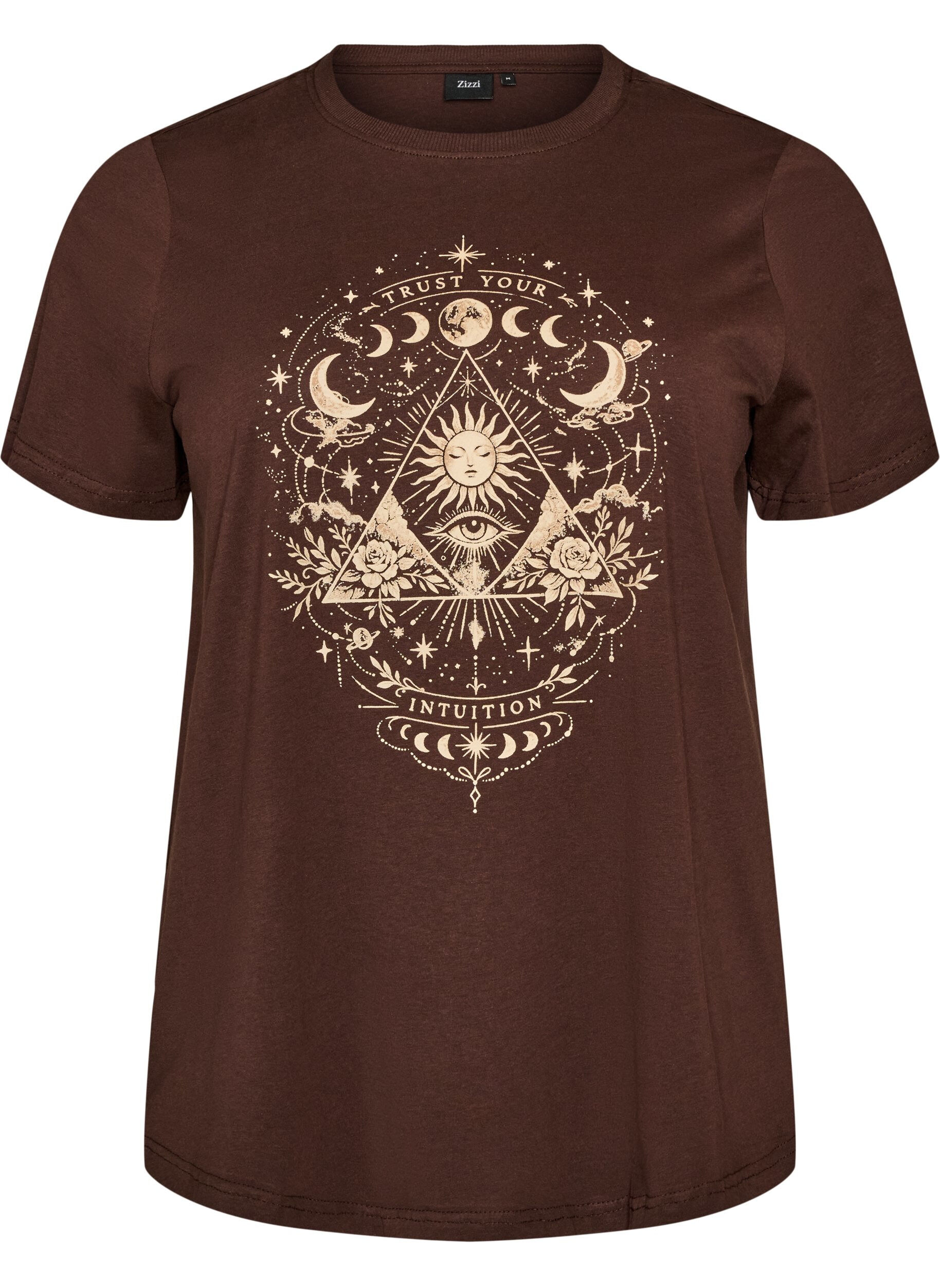 ZizziT-shirt en coton avec imprim&eacute; devant, Marron, Packshot image number 0
