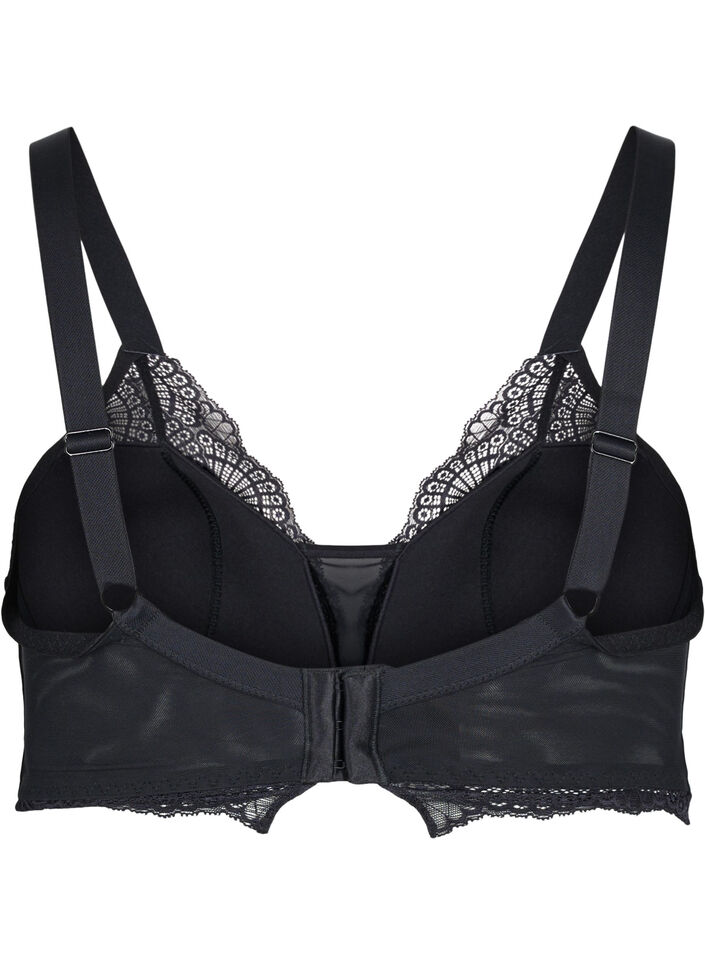 Soutien-gorge en dentelle légèrement rembourré avec maille, Black, Packshot image number 1