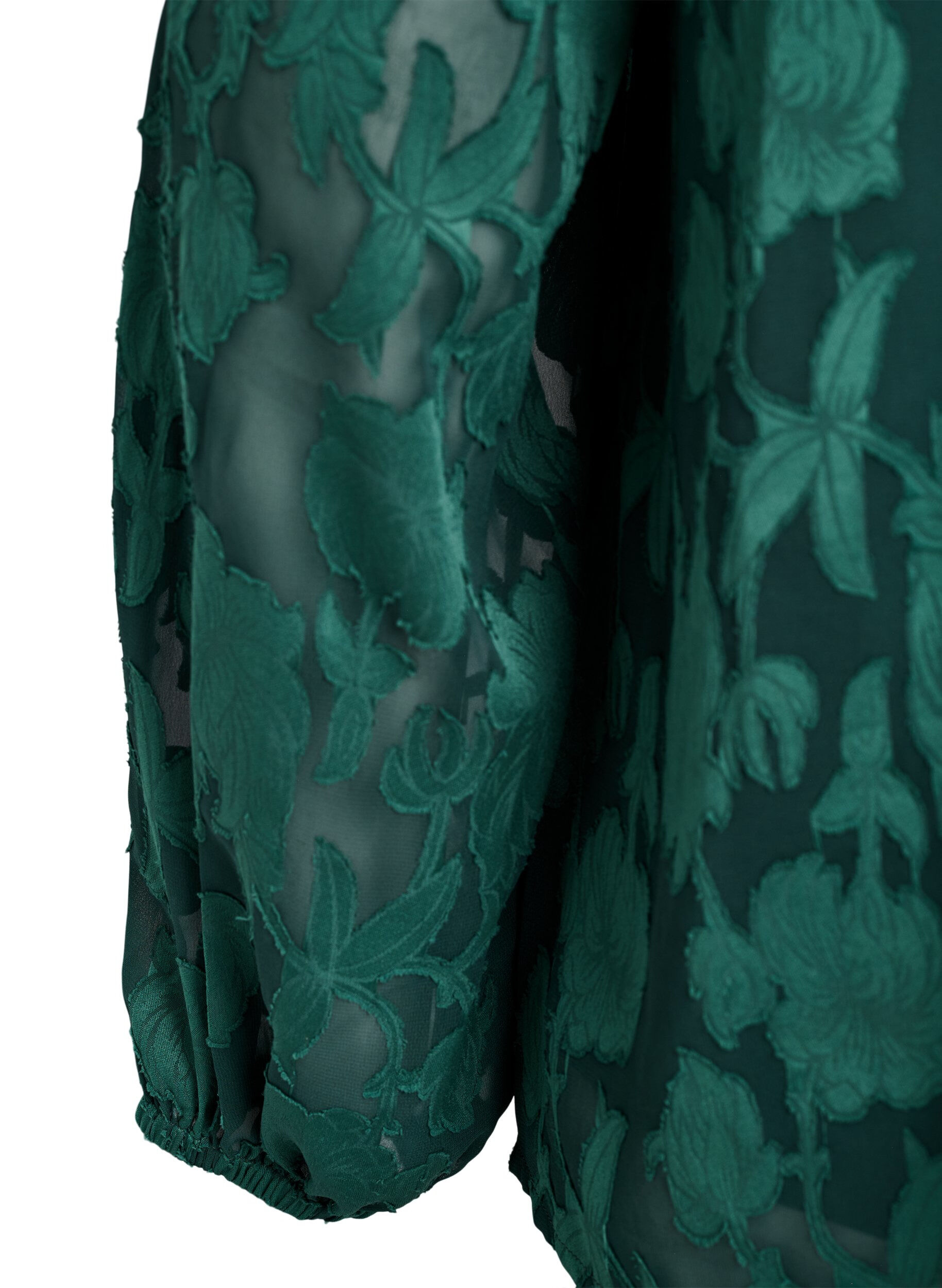 Zizzi Blouse avec boutons et motif fleuri, Vert fonc&eacute;, Packshot image number 3
