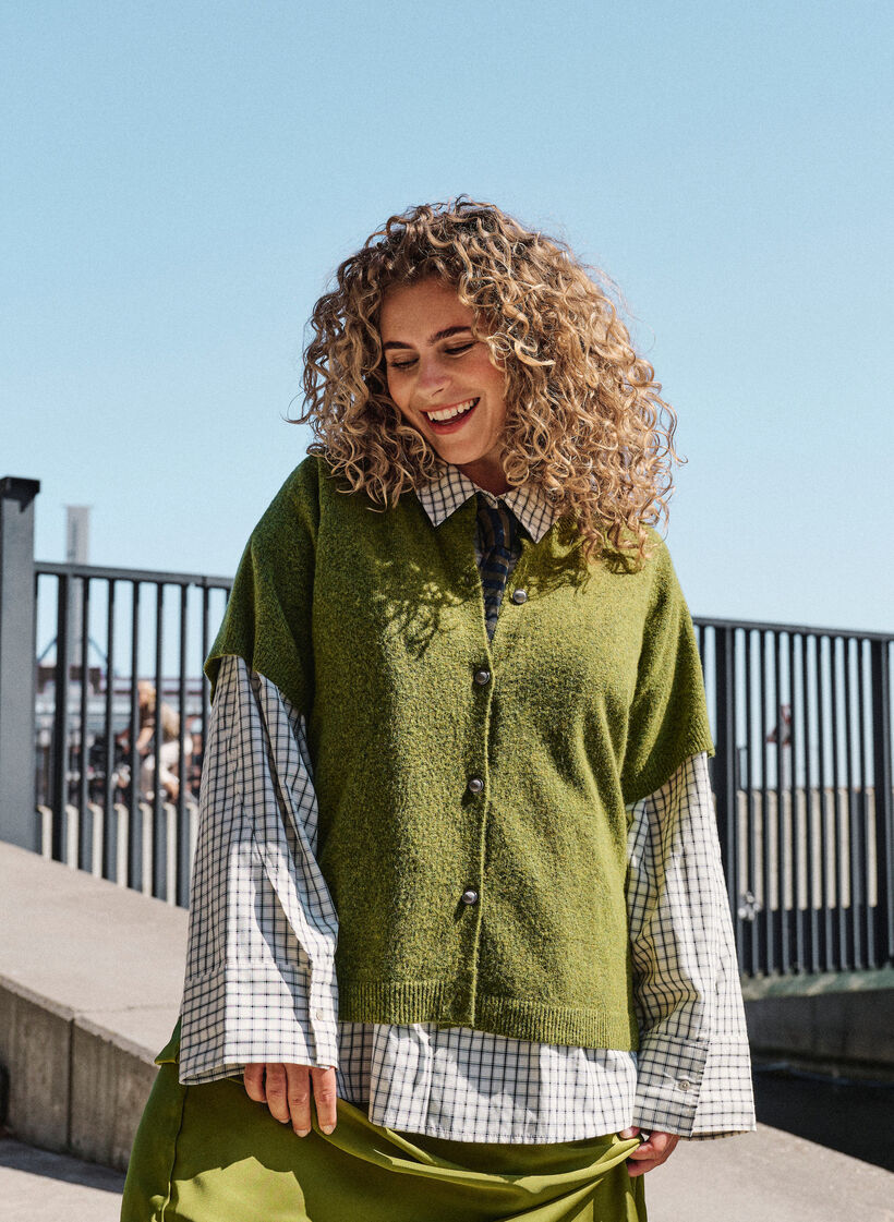 Cardigan en maille avec manches courtes, Vert clair, Image image number 0