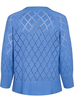 Chemisier tricoté à manches longues avec motif à trous, Blue Bonnet, Packshot image number 1