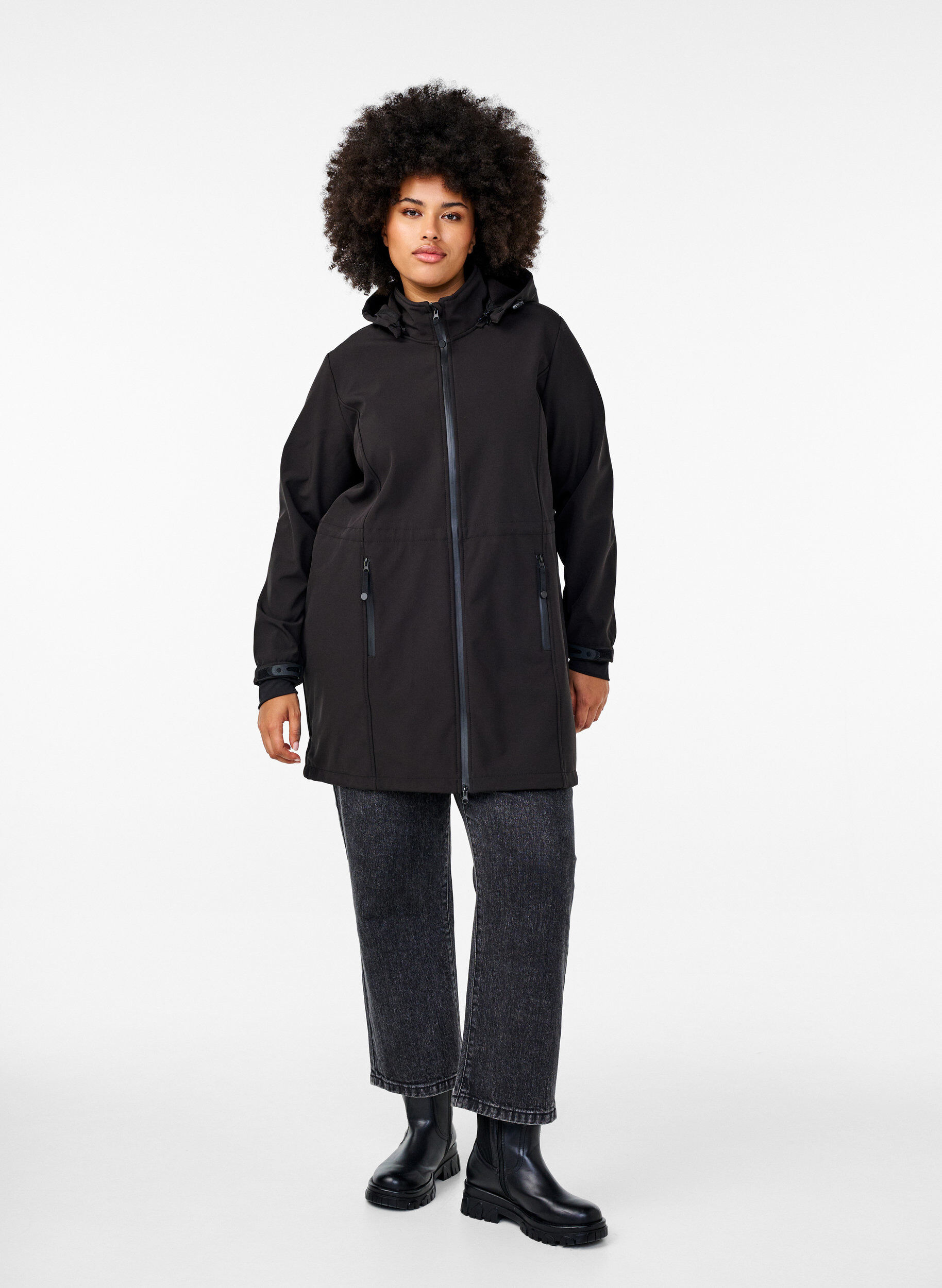 ZizziVeste softshell avec capuche amovible, Noir, Model image number 1