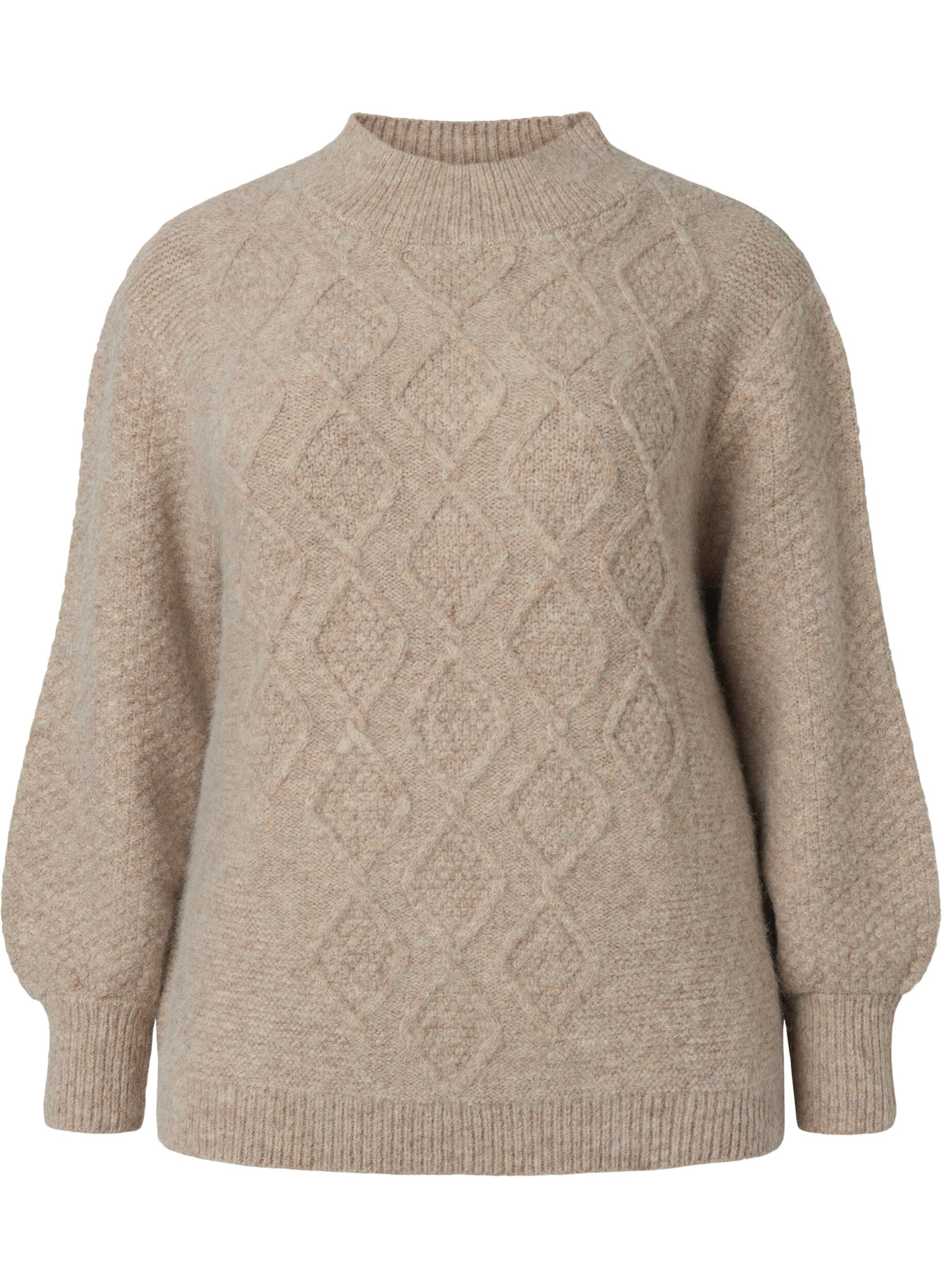 Zizzi Pull en tricot &agrave; motifs avec col roul&eacute;, Simply Taupe Mel., Packshot image number 0