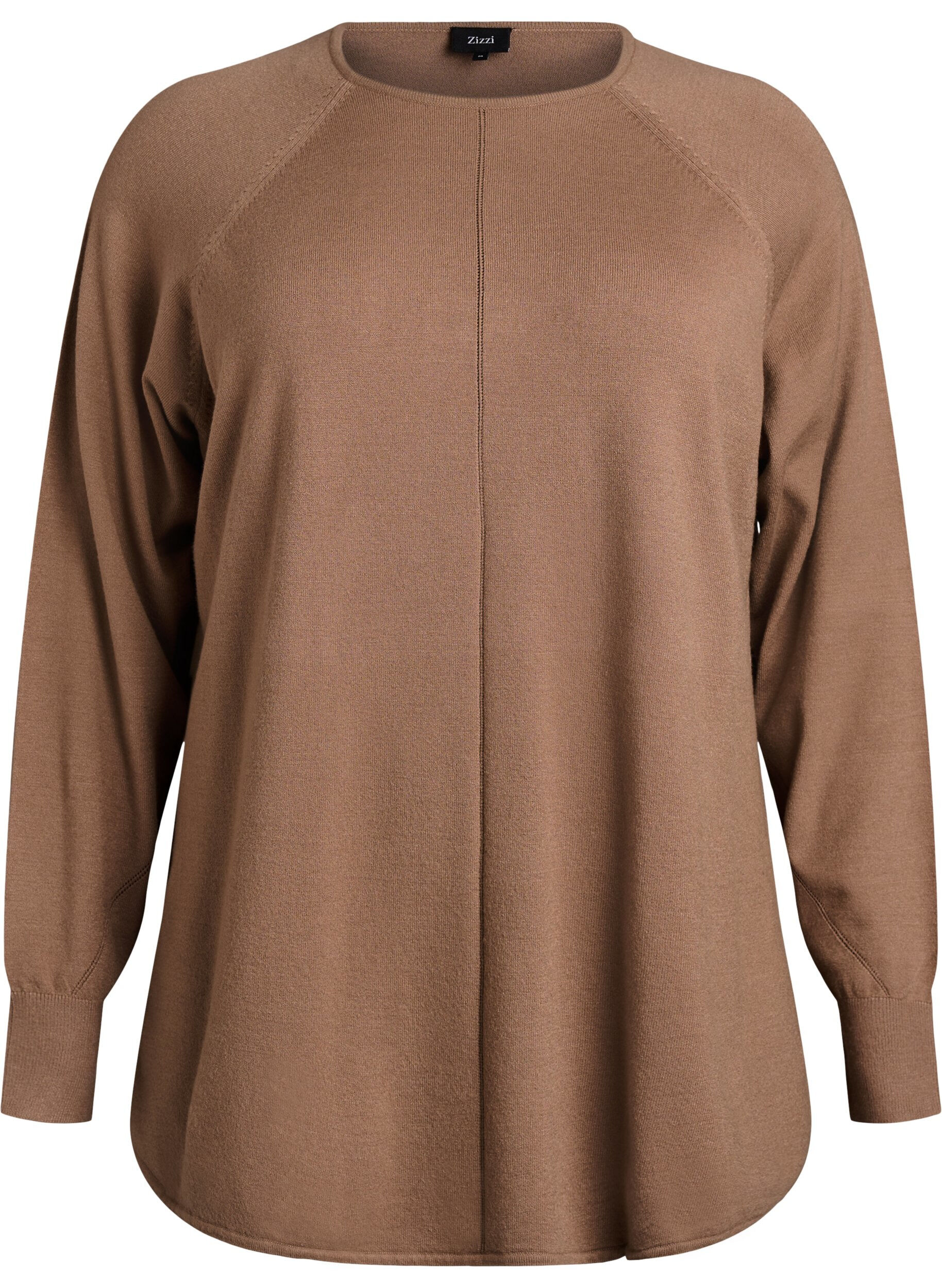 ZizziBlouse en maille &agrave; col rond et motif tricot&eacute;, Marron, Packshot image number 0