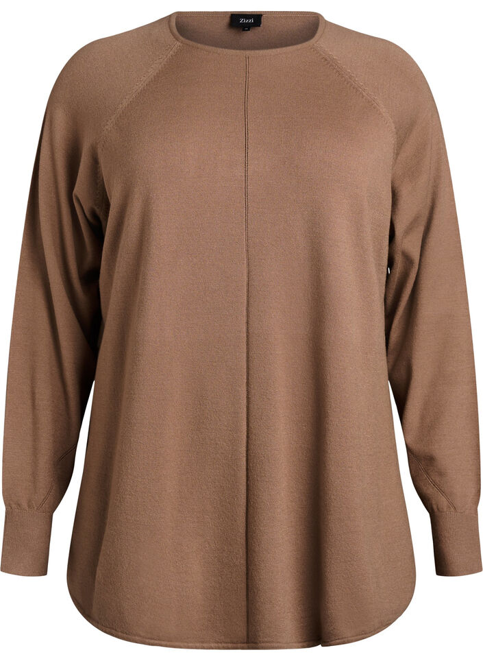 Blouse en maille &agrave; col rond et motif tricot&eacute;, Marron, Packshot image number 0