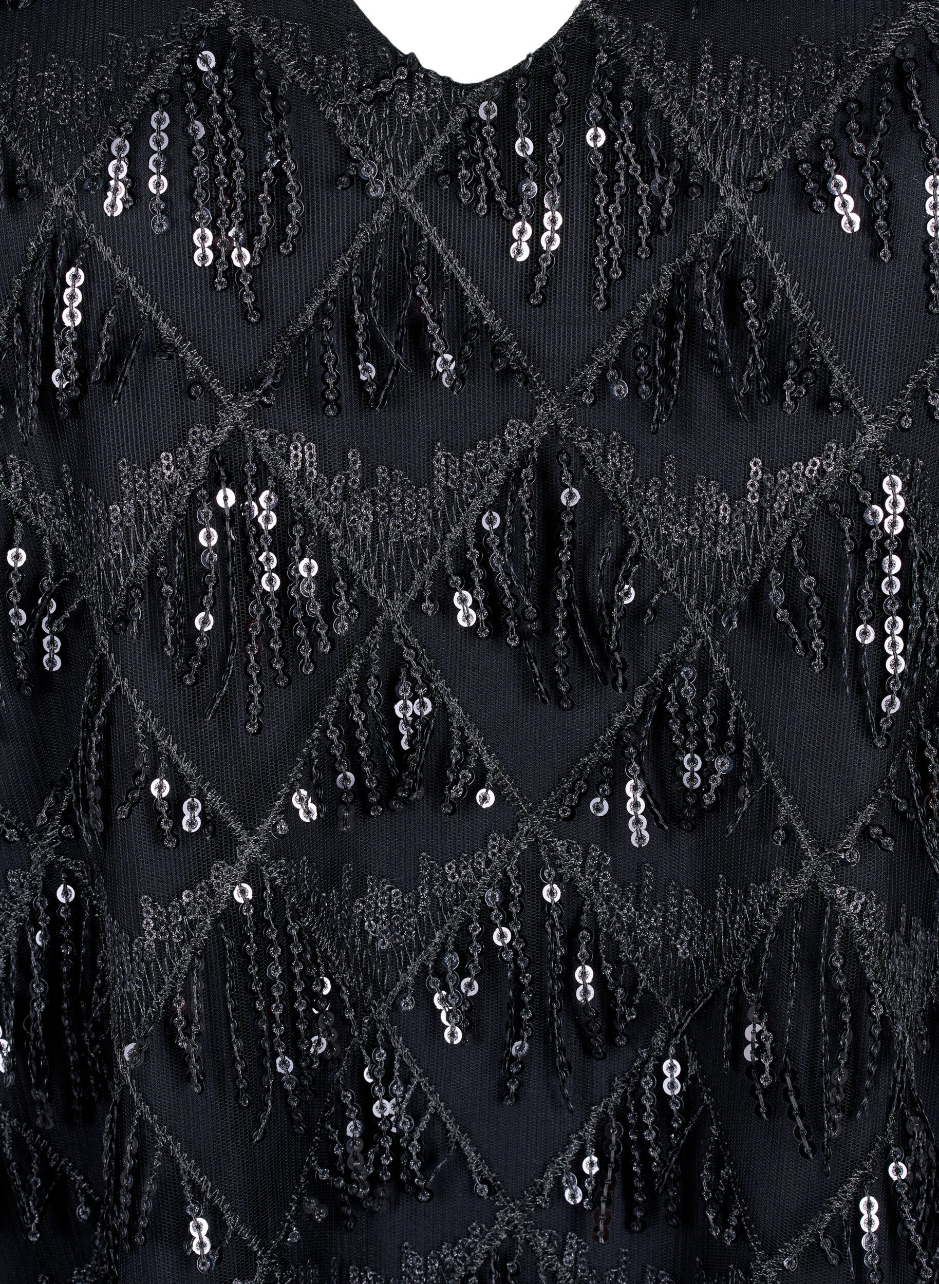 Zizzi Robe courte avec franges &agrave; paillettes, Black, Packshot image number 2