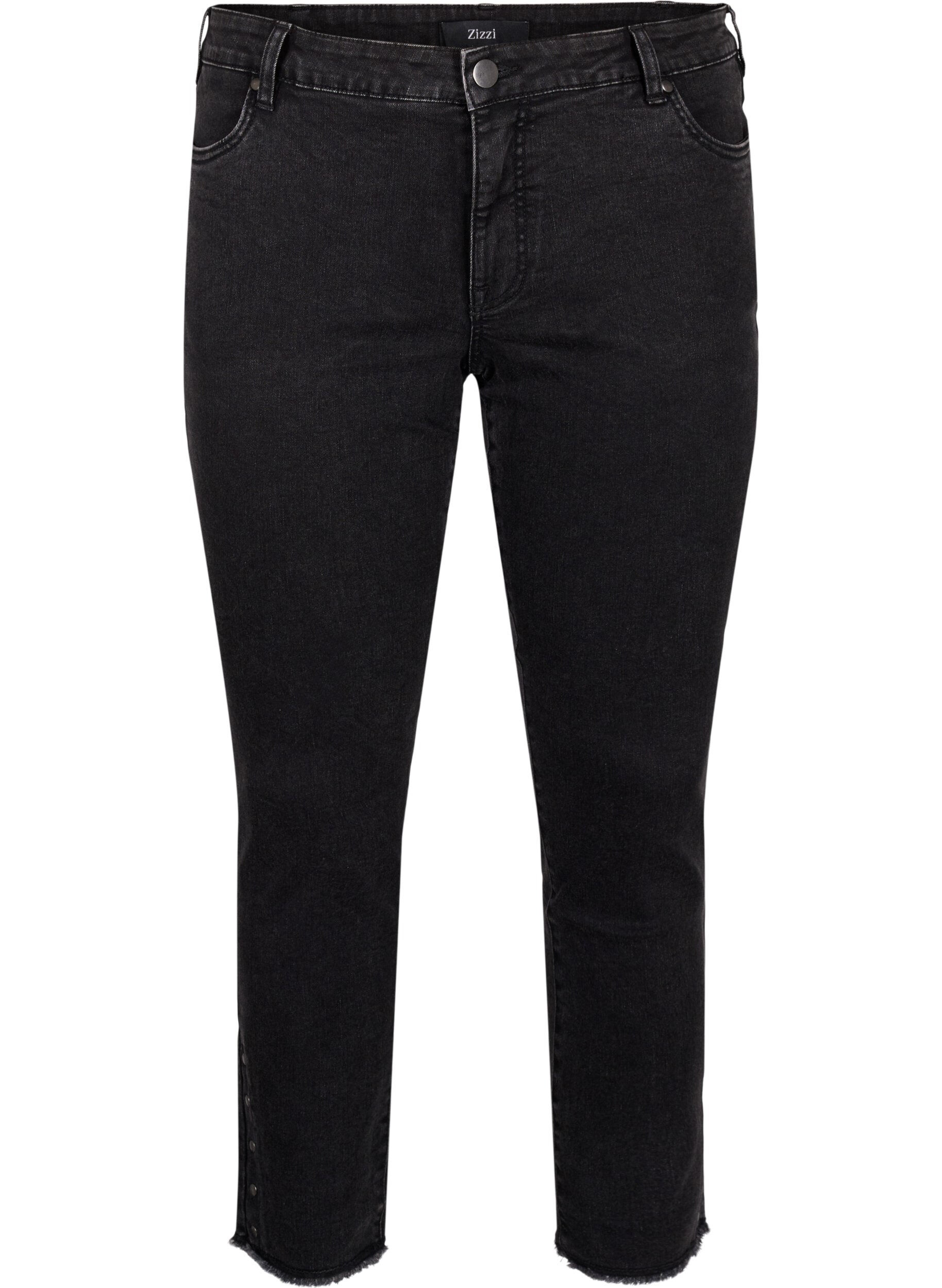 Zizzi  Emily jeans raccourci avec ourlet effiloch&eacute;, Dark Grey Denim, Packshot image number 0