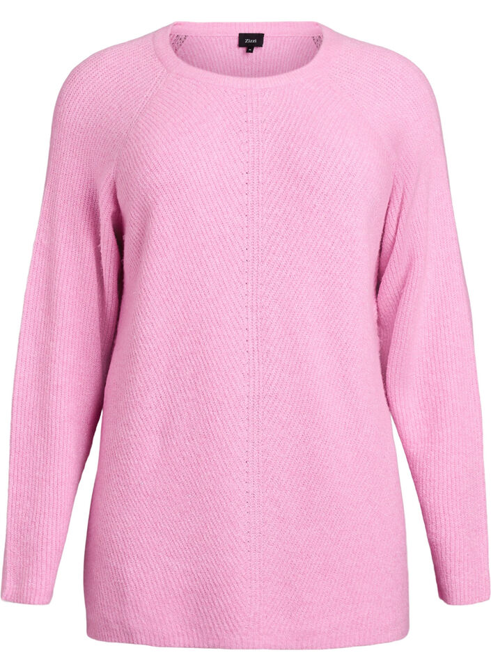 Pull en maille &agrave; motif diagonal et manches raglan, Rose, Packshot image number 0