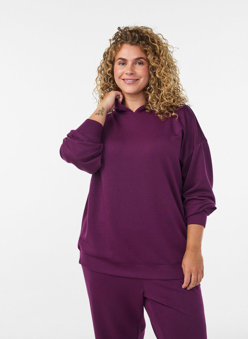 Sweat &agrave; capuche en jersey, Violet, Model image number 0