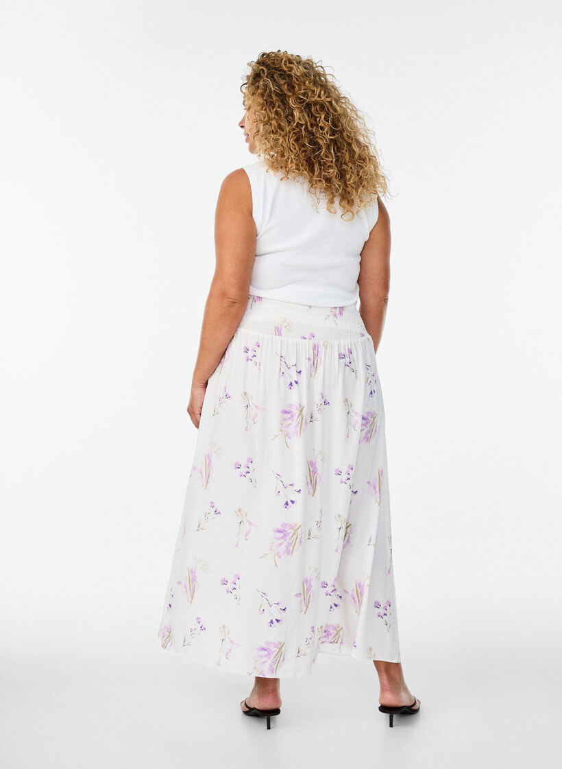 Jupe longue en viscose avec smocks, Blanc, Model image number 2