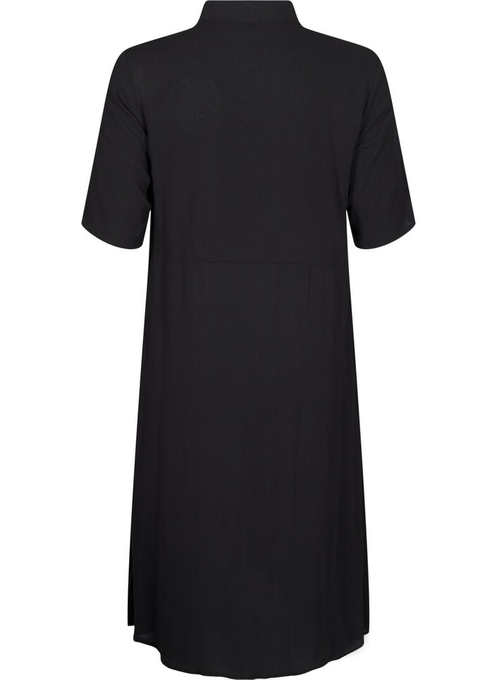 Robe chemise mi-longue &agrave; manches courtes, Noir, Packshot image number 1