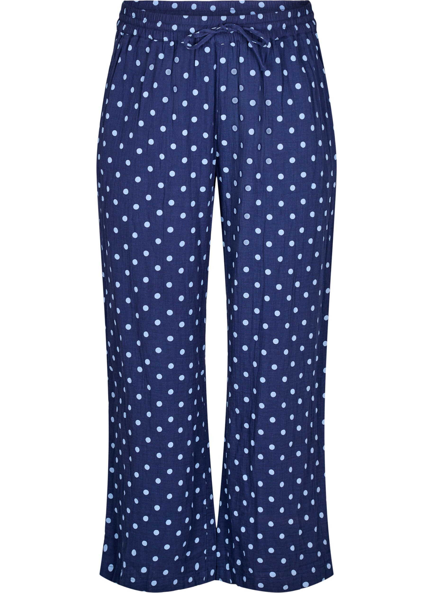 Zizzi Pantalon ample en mousseline de coton &agrave; pois, Bleu, Packshot image number 0