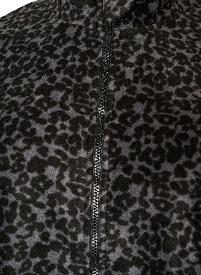 Veste en polaire &agrave; imprim&eacute; l&eacute;opard et col montant, Noir, Packshot image number 2