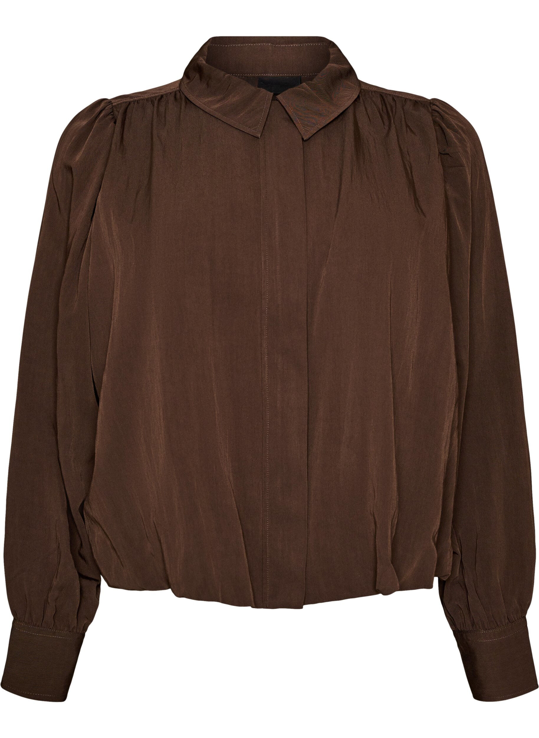 ZizziChemise coupe ballon avec fermeture zipp&eacute;e invisible, Marron, Packshot image number 0