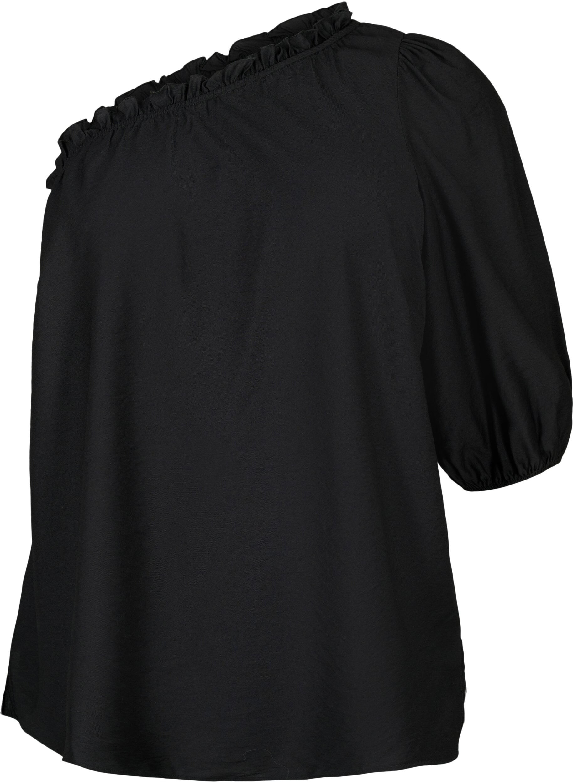 Zizzi blouse &agrave; une &eacute;paule en viscose, Noir, Packshot image number 0