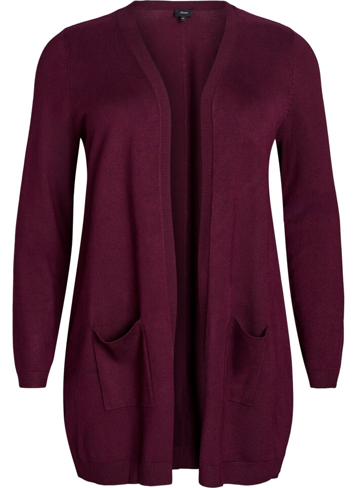 Long cardigan tricot&eacute; en m&eacute;lange de viscose, Bordeaux, Packshot image number 0