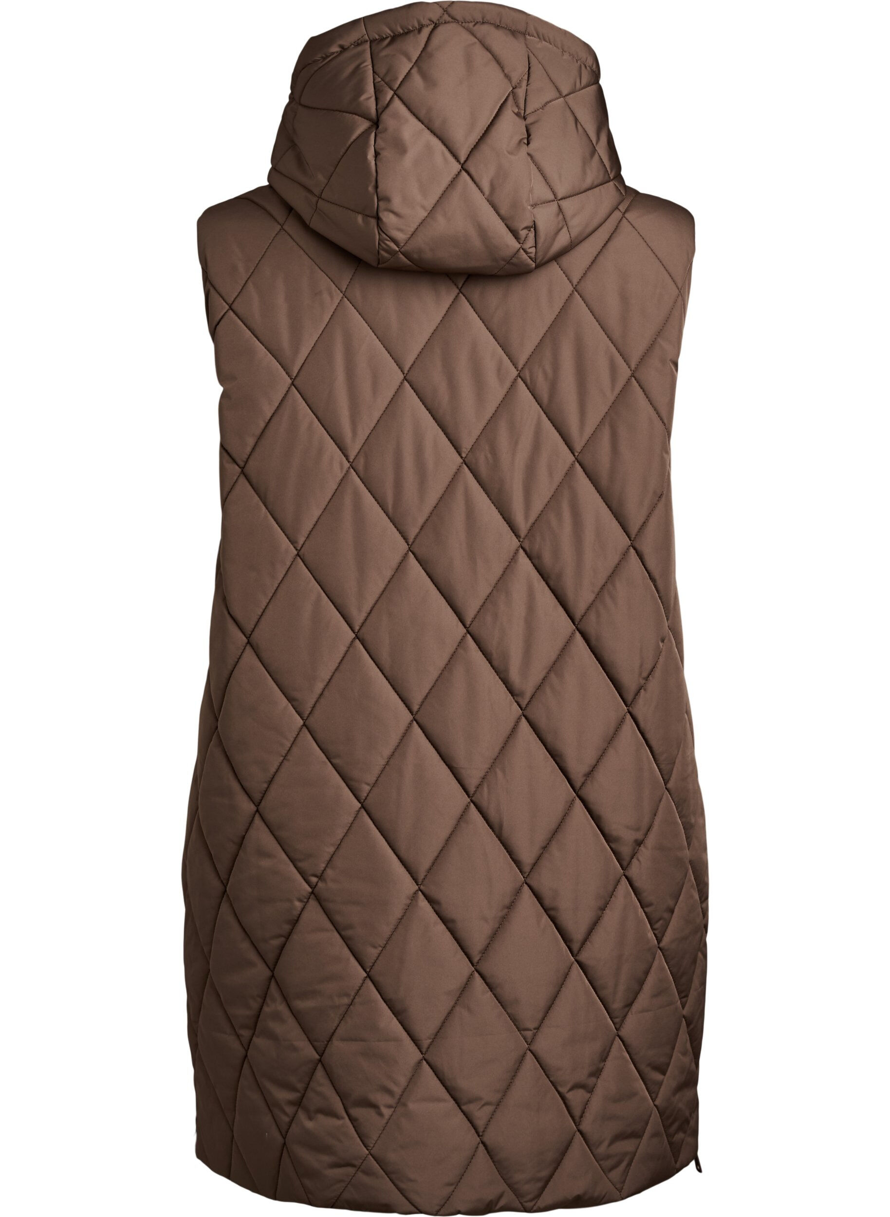 ZizziGilet matelass&eacute; mi-long &agrave; capuche, Marron, Packshot image number 1