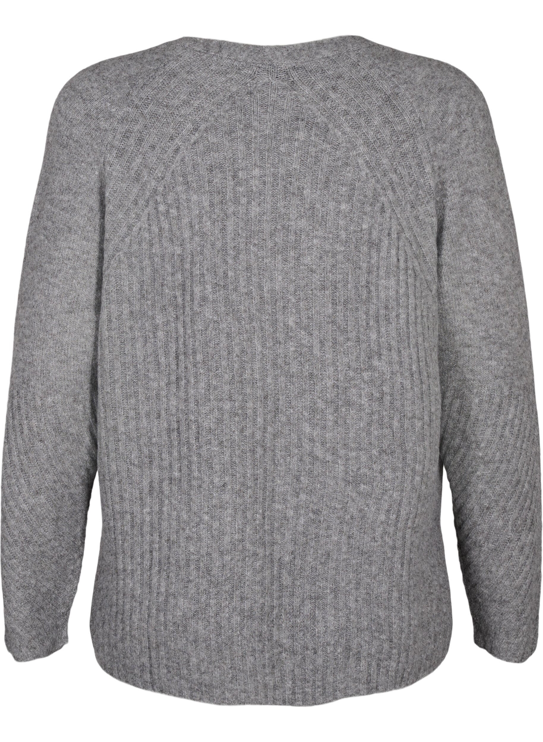 Zizzi Pull en tricot avec fente, Light Grey Melange, Packshot image number 1