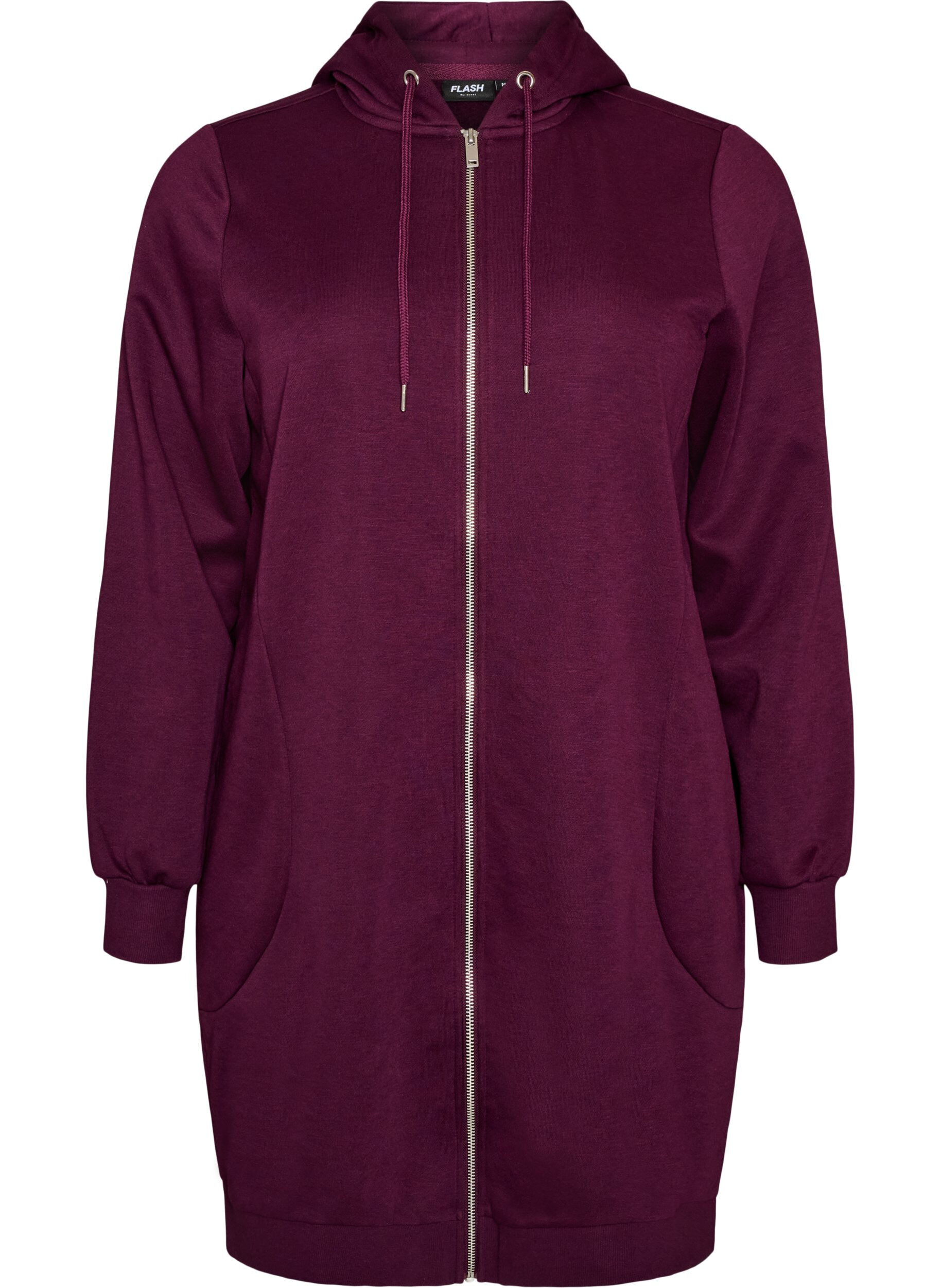 FLASH - Sweat &agrave; capuche long avec zip et poches