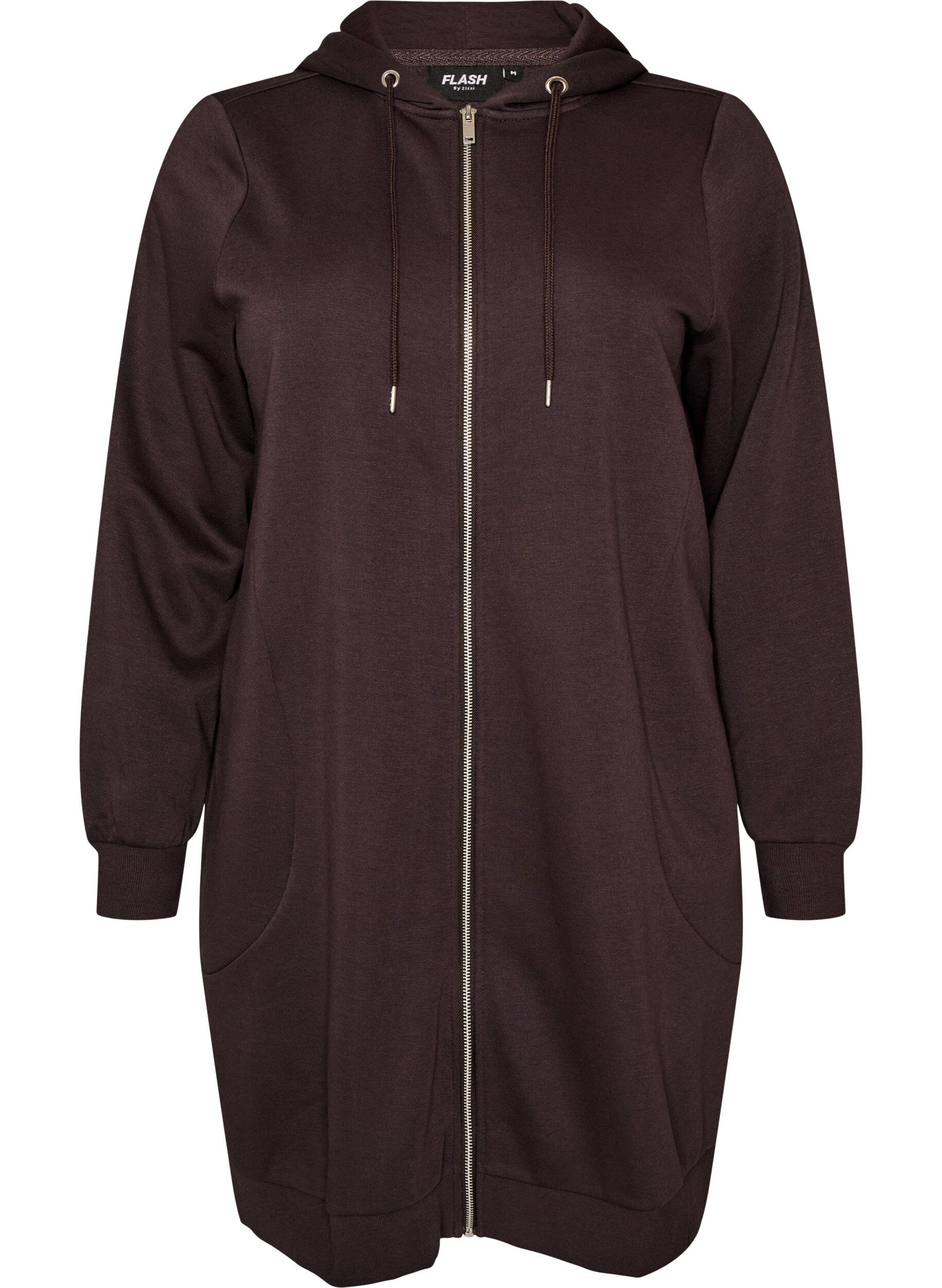 FLASH - Sweat &agrave; capuche long avec zip et poches