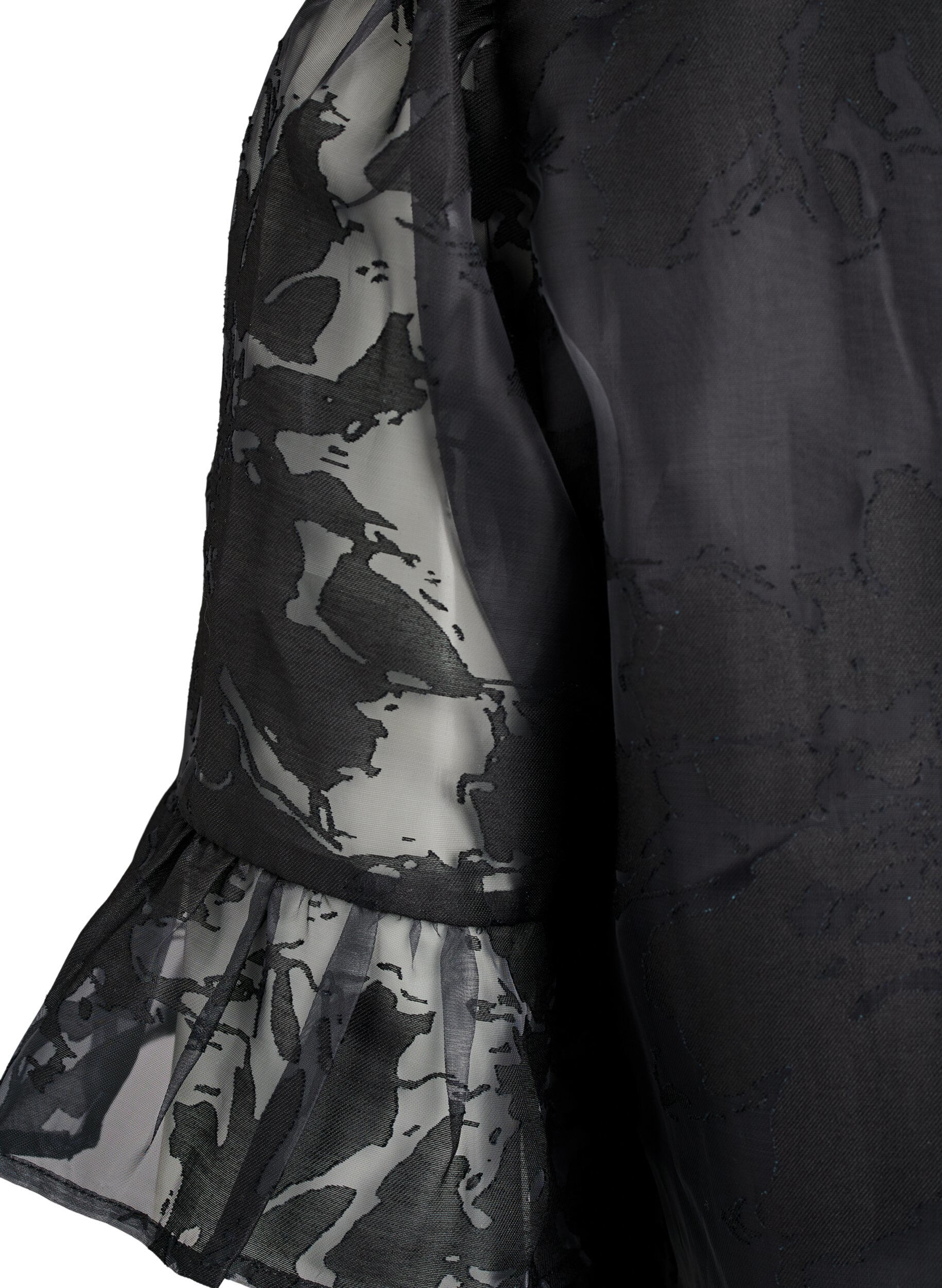 Zizzi Blouse de soir&eacute;e aspect organza &agrave; motif ton sur ton, Noir, Packshot image number 3