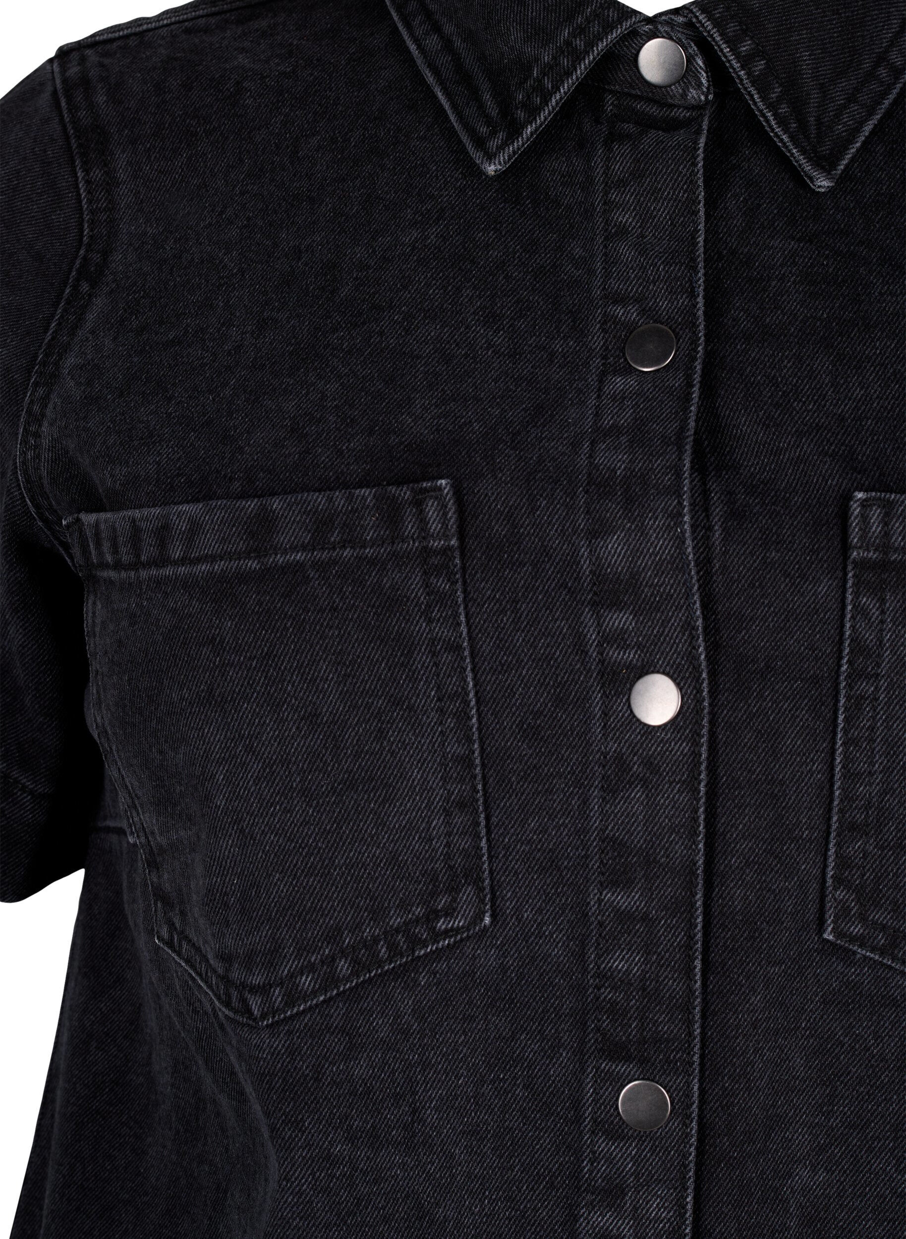 Zizzi Chemise en jean longue &agrave; manches courtes, Grey Washed, Packshot image number 2