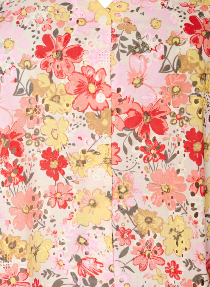 Blouse florale avec broderie ajour&eacute;e et col V, Rose, Packshot image number 2